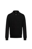 Wool Silk Polo Half Zip Pebbled Knitwear Black