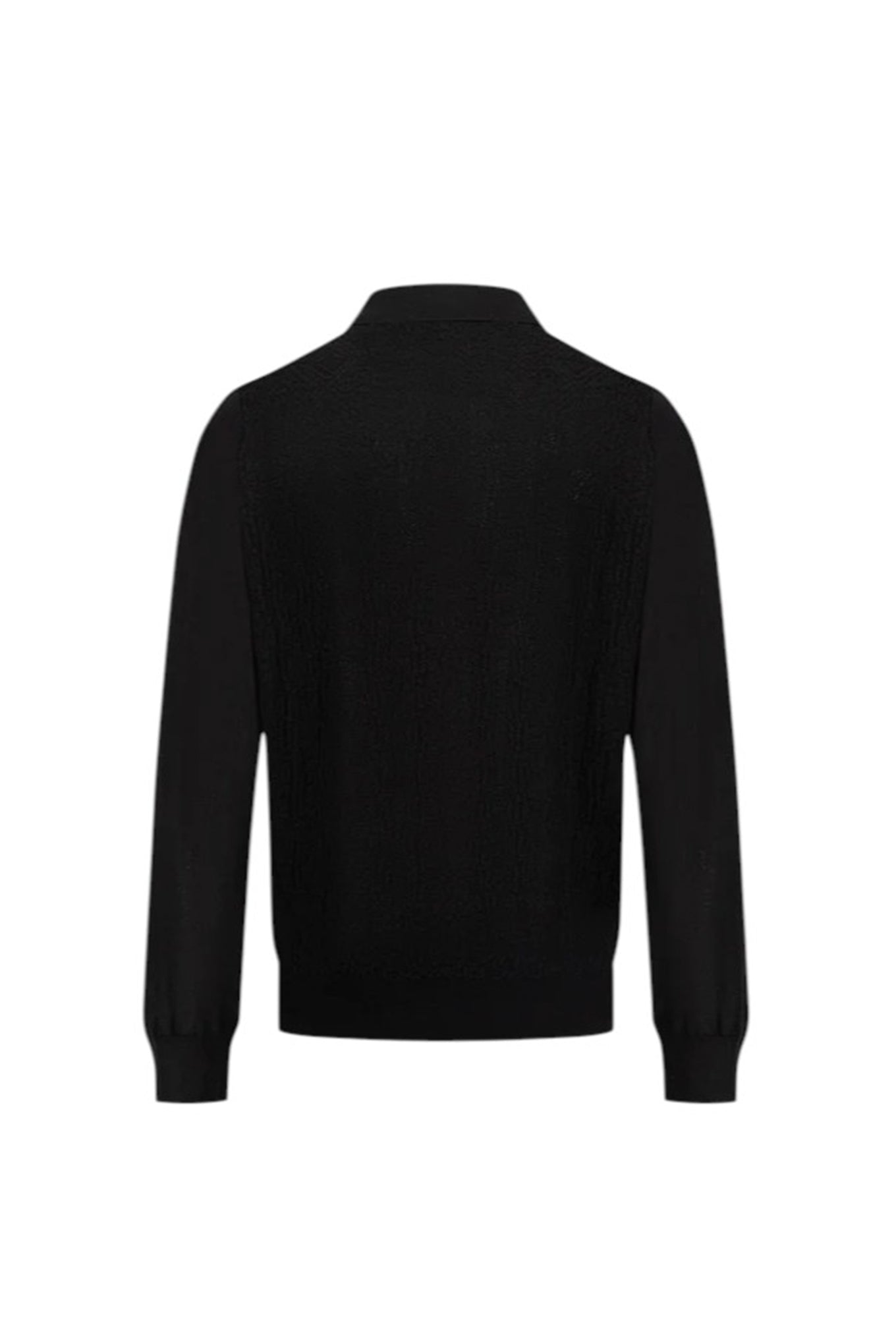 Wool Silk Polo Half Zip Pebbled Knitwear Black