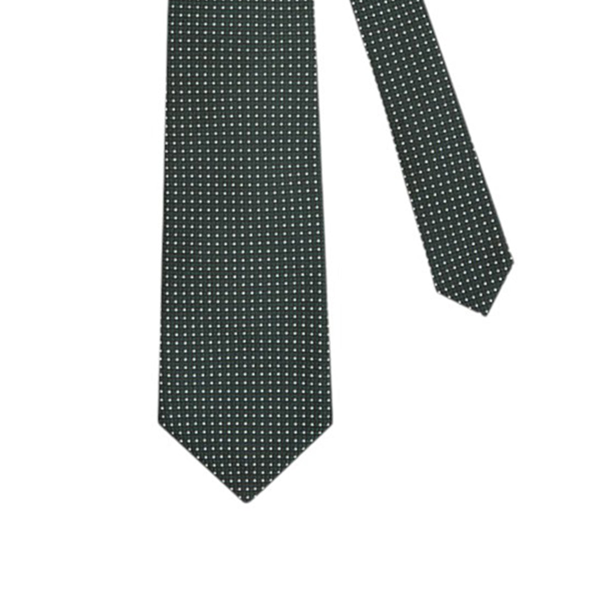English green Pinhead tie with white polka dot pattern 8 cm