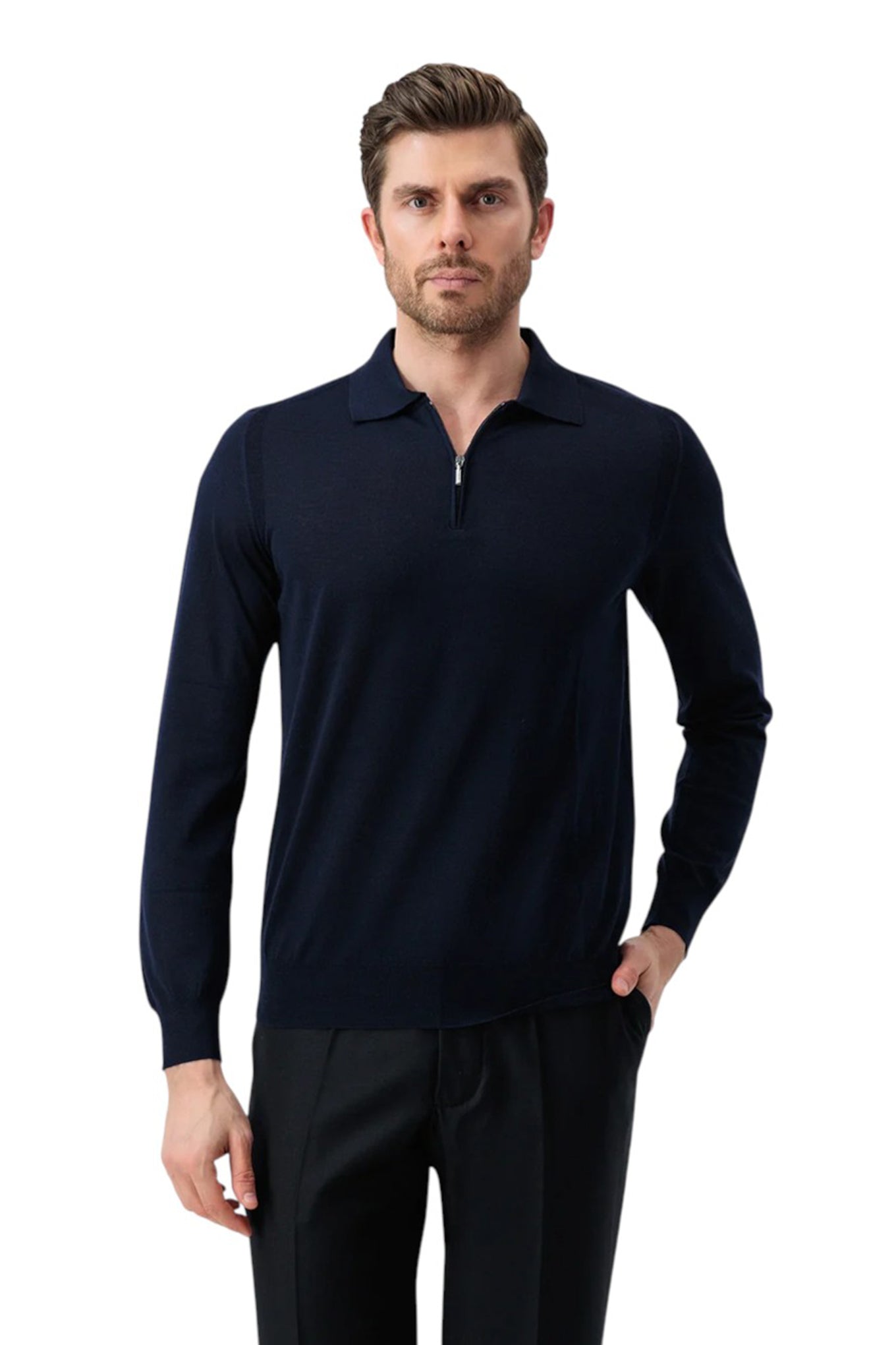 Wool Silk Lightweight Polo Half Zip Knitwear