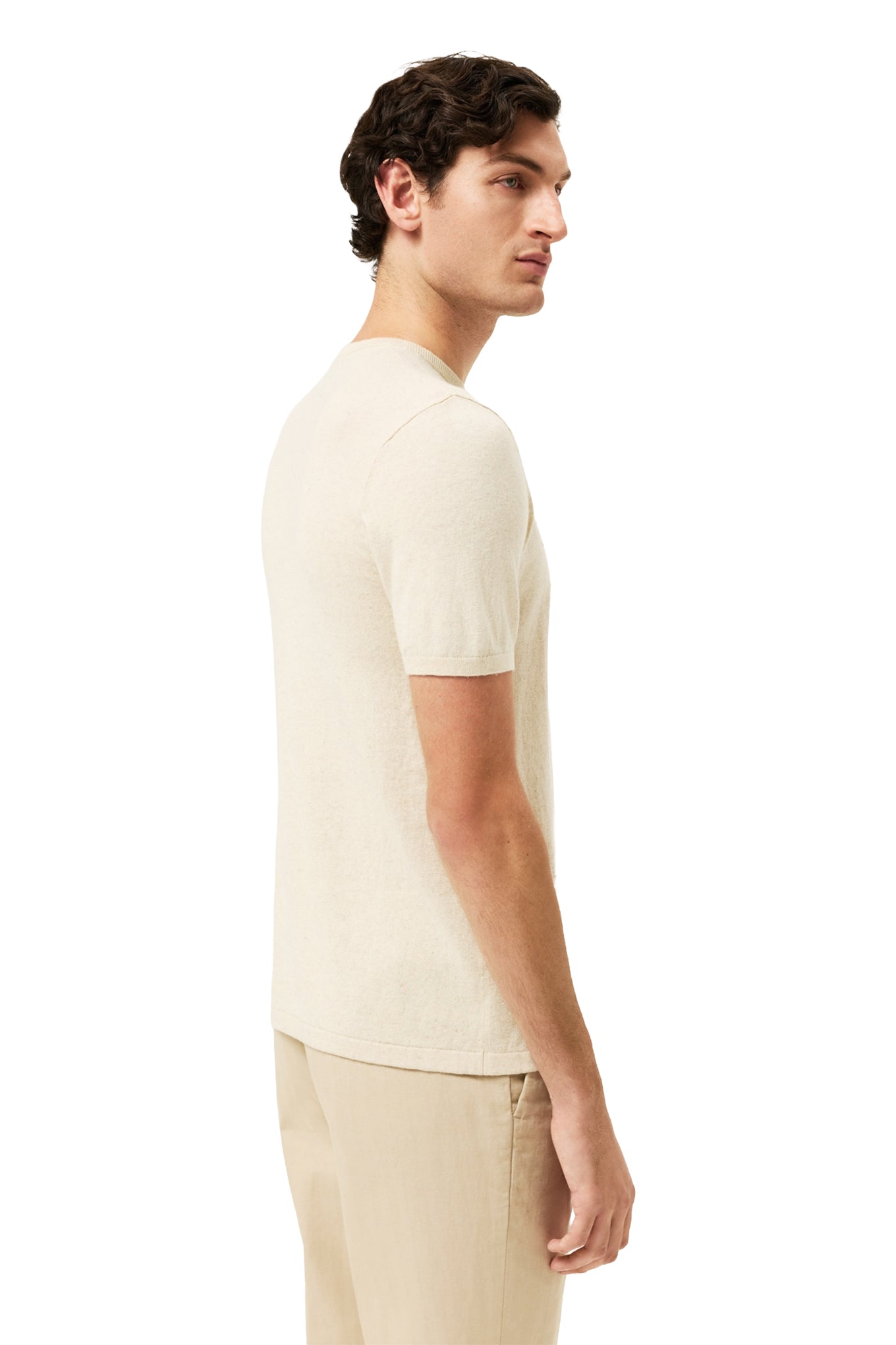 Short Sleeve Crew Neck Sweater In Cotton Linen Blend