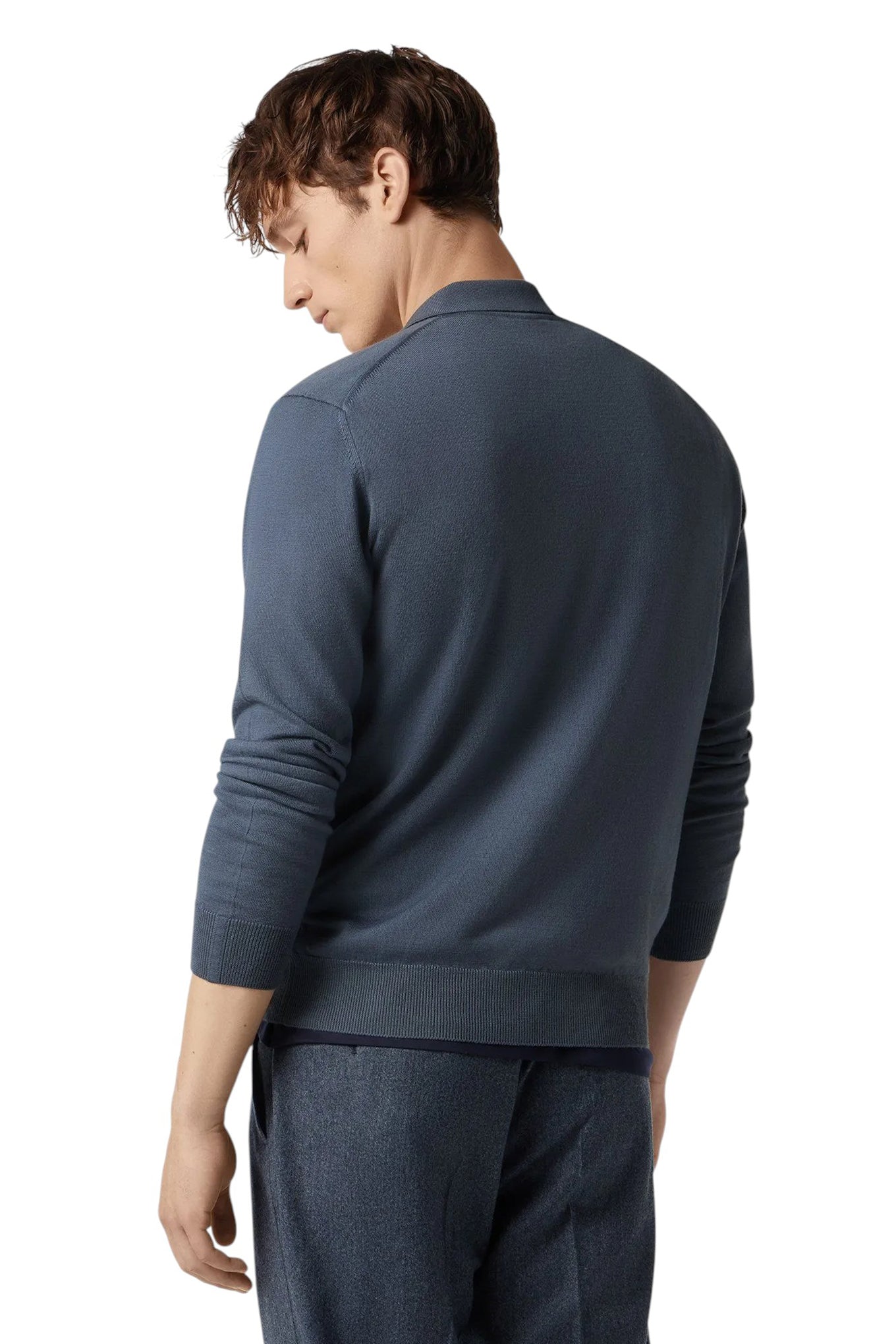 Aviator blue zip-up extra fine wool polo shirt