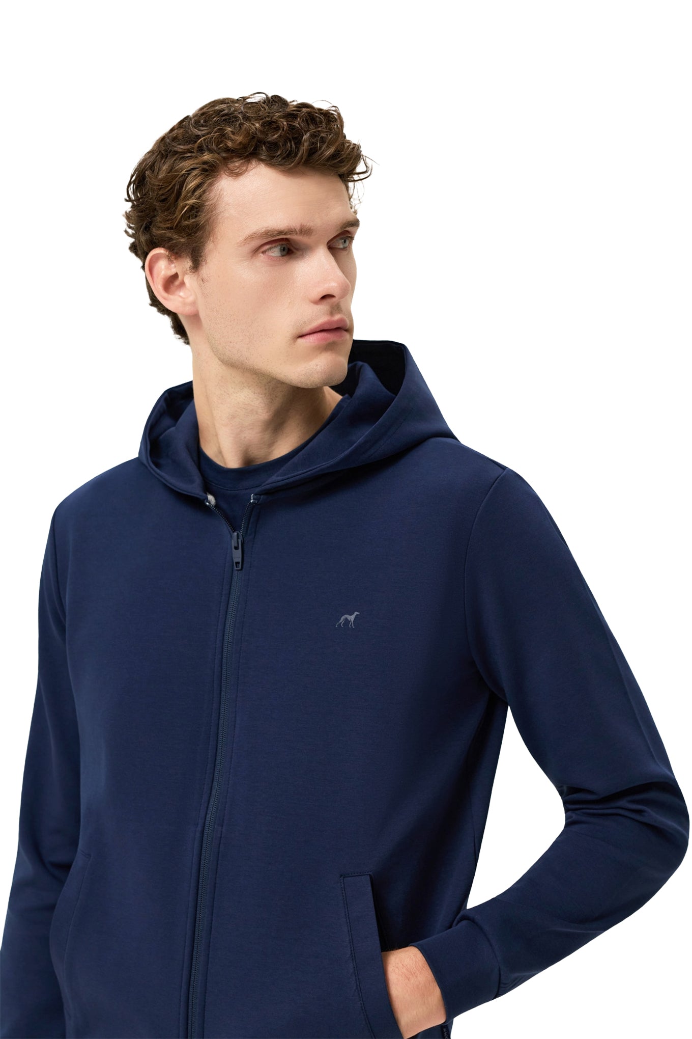 Cotton Fleece Zip Hoodie With Chest Logo Print