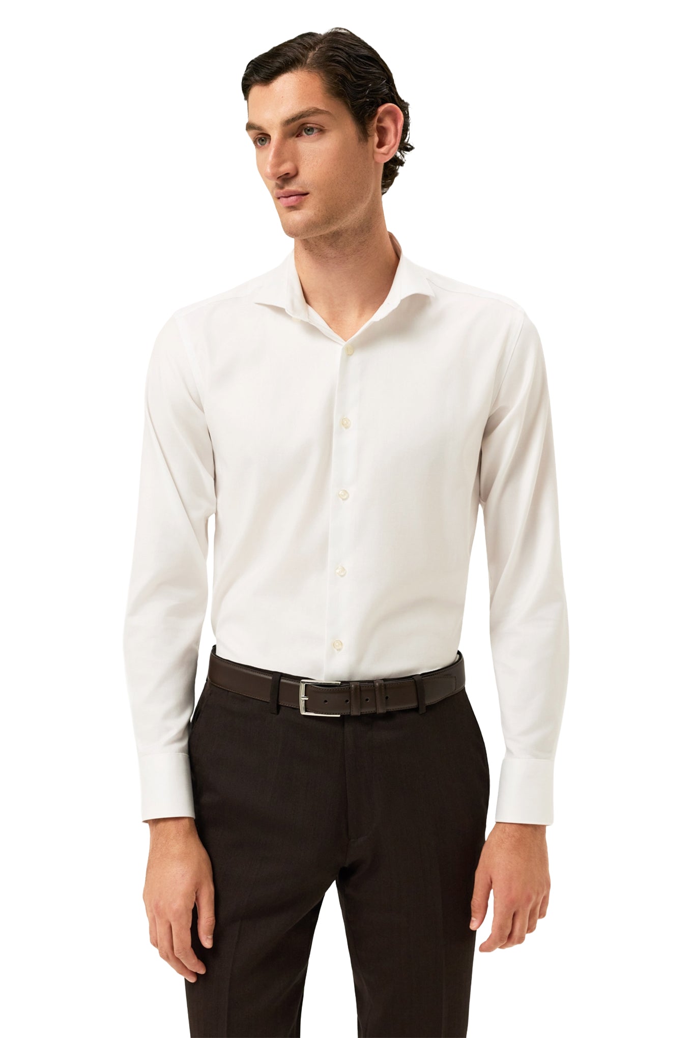 Slim Fit Herringbone Formal Shirt With Dublin Collar