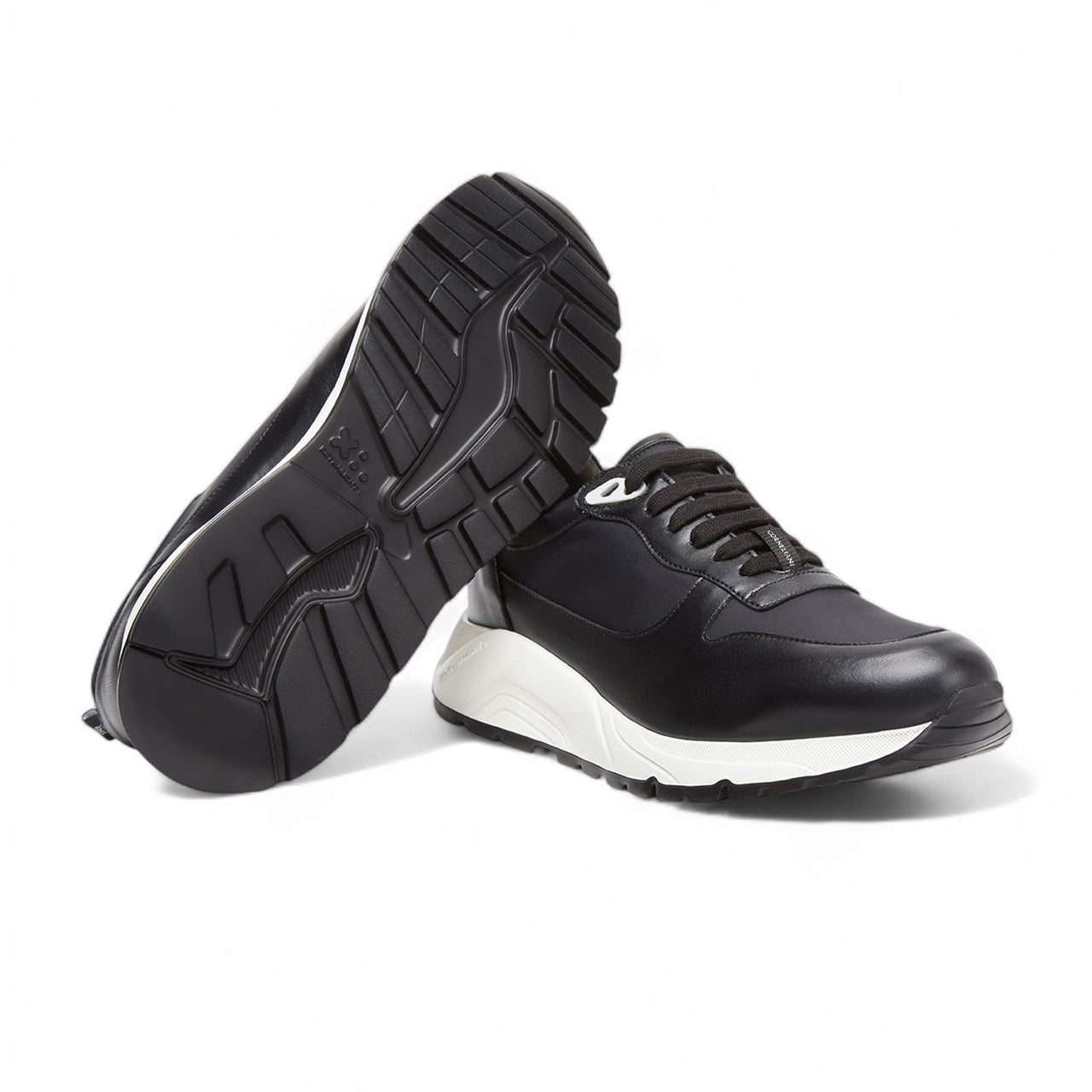Black nylon and nappa leather running shoes