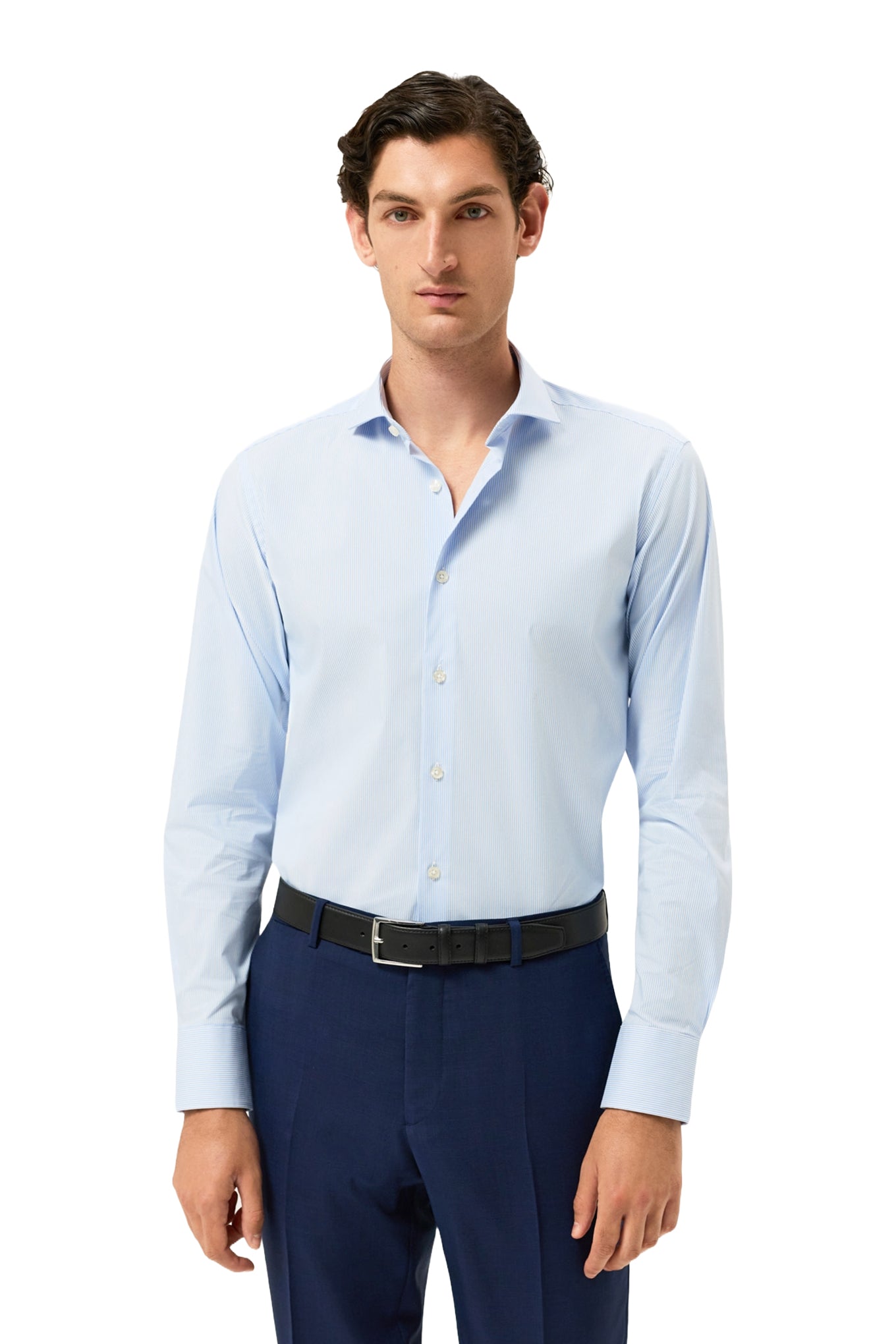 Slim Fit Striped Travel Shirt With Dublin Collar