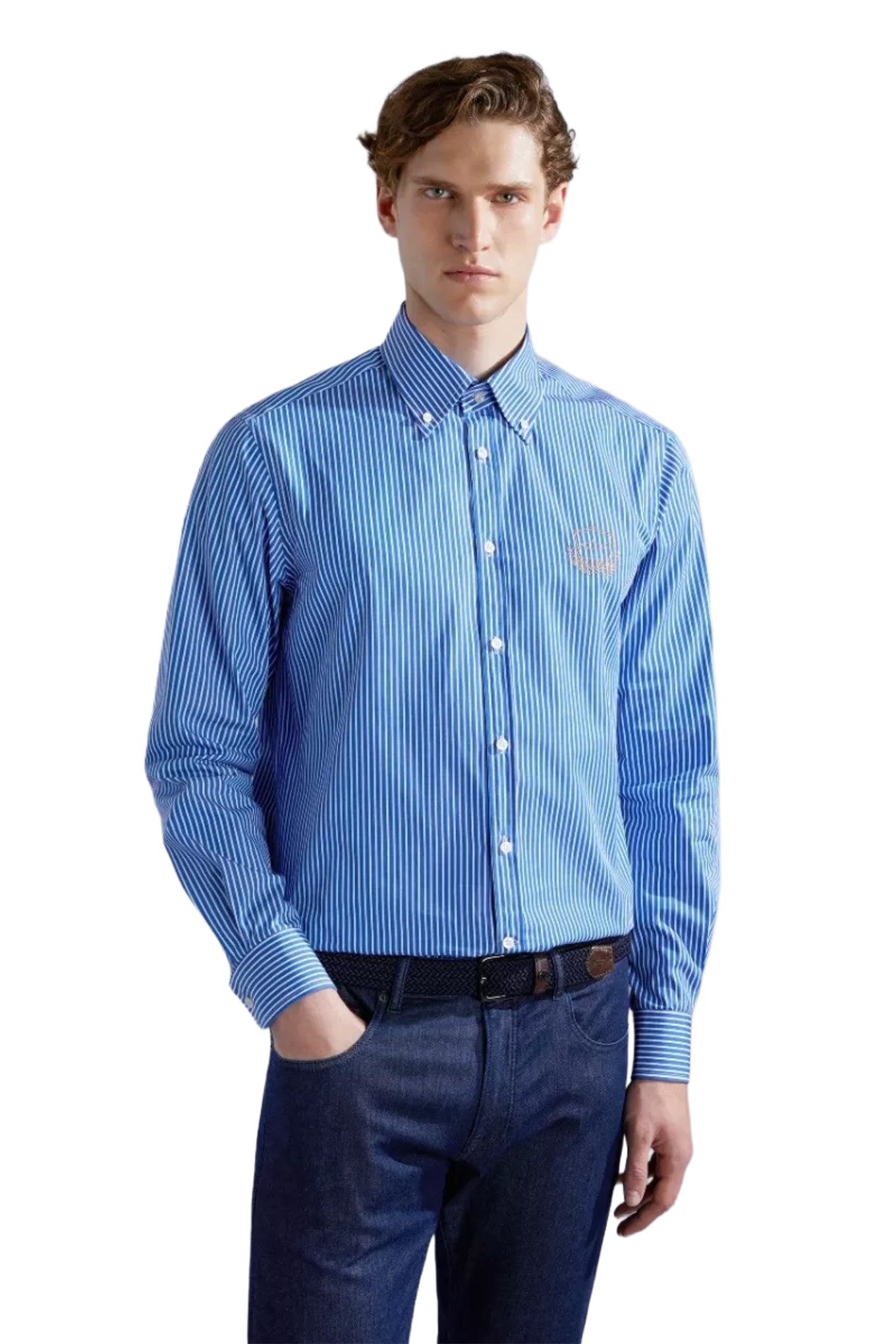 Cotton poplin shirt with emblem on chest