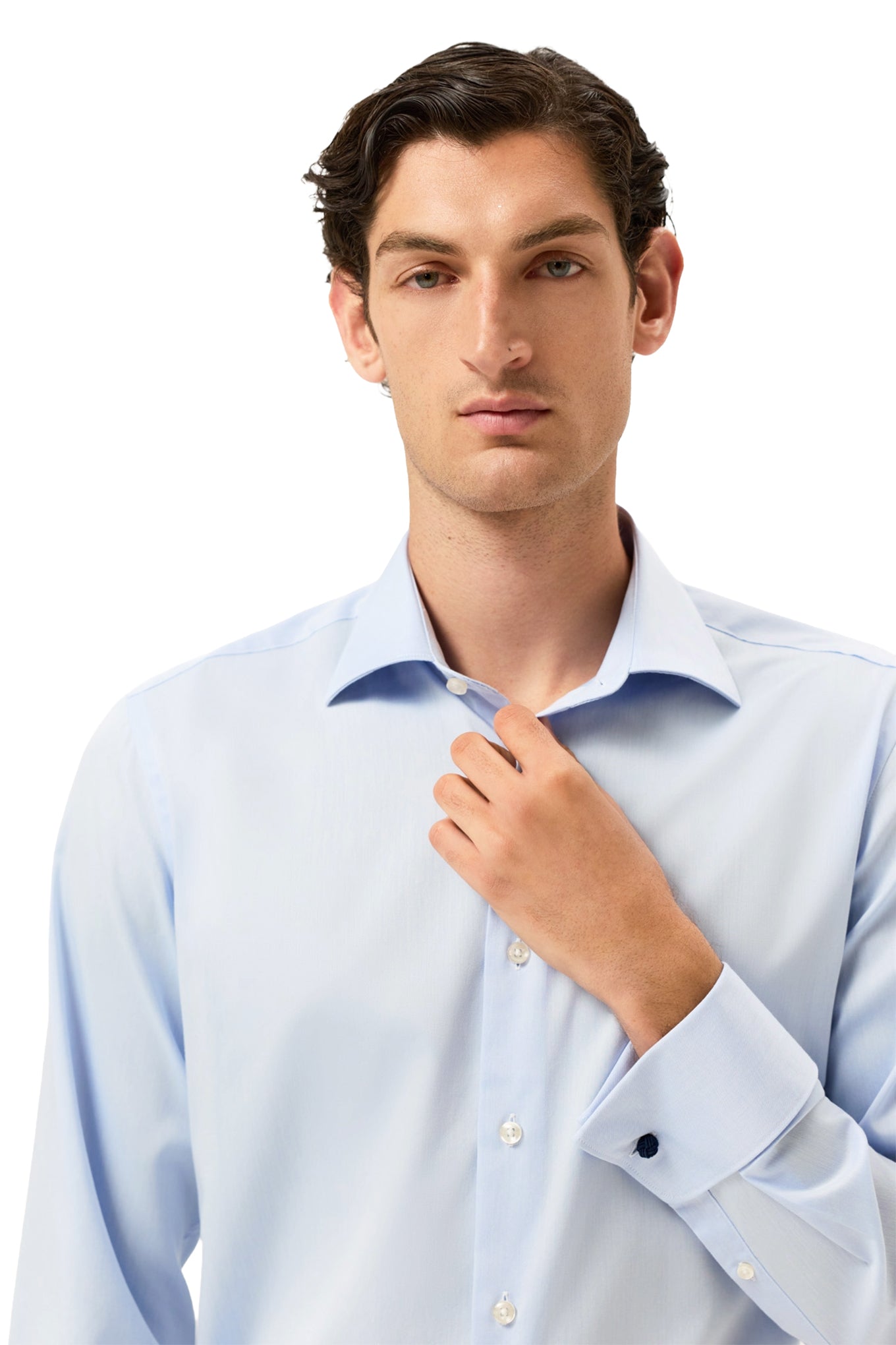 Regular Fit Twill Formal Shirt With Oxford Collar And Double Cuff
