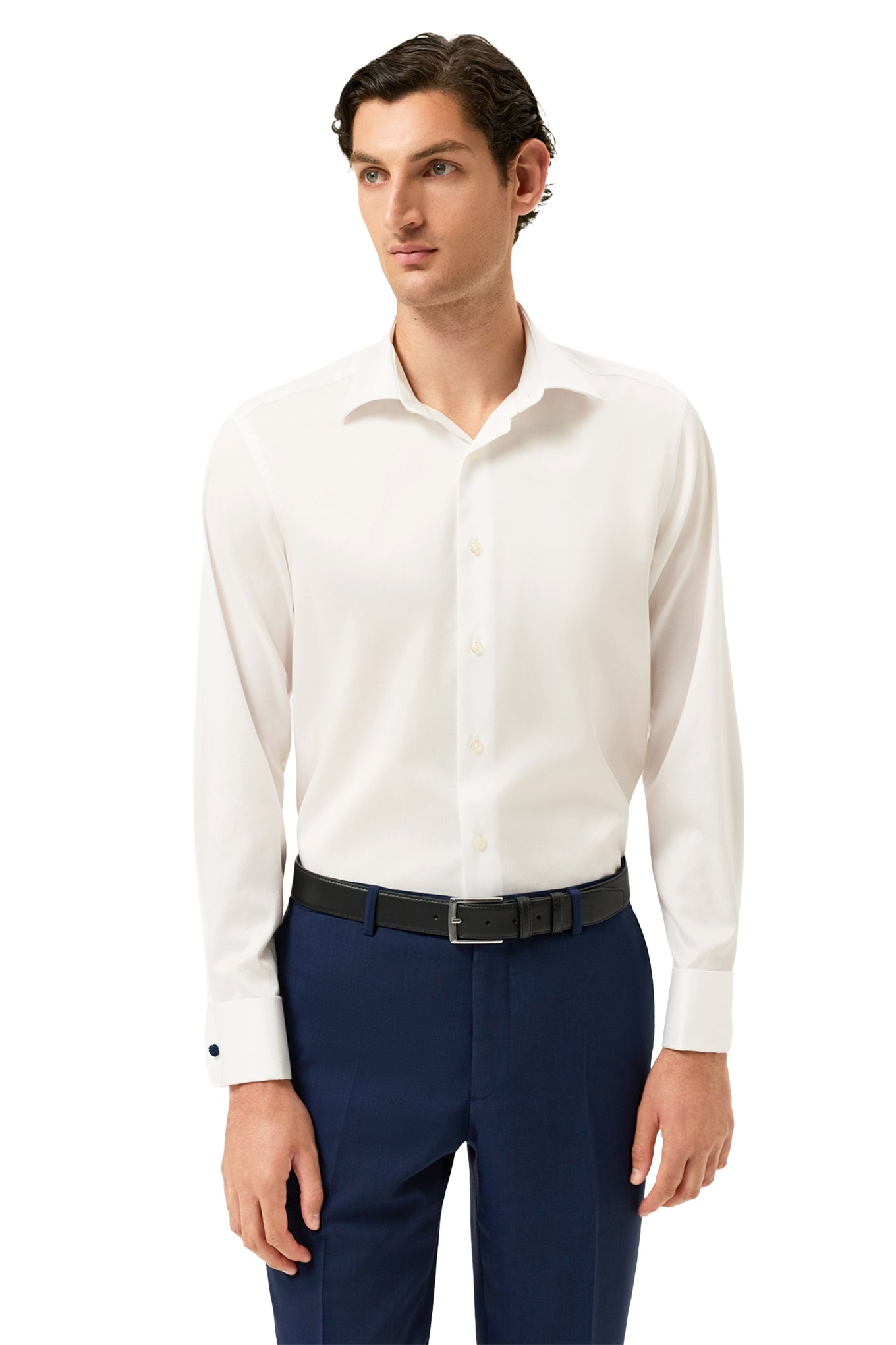 Regular Fit Twill Formal Shirt With Oxford Collar And Double Cuff
