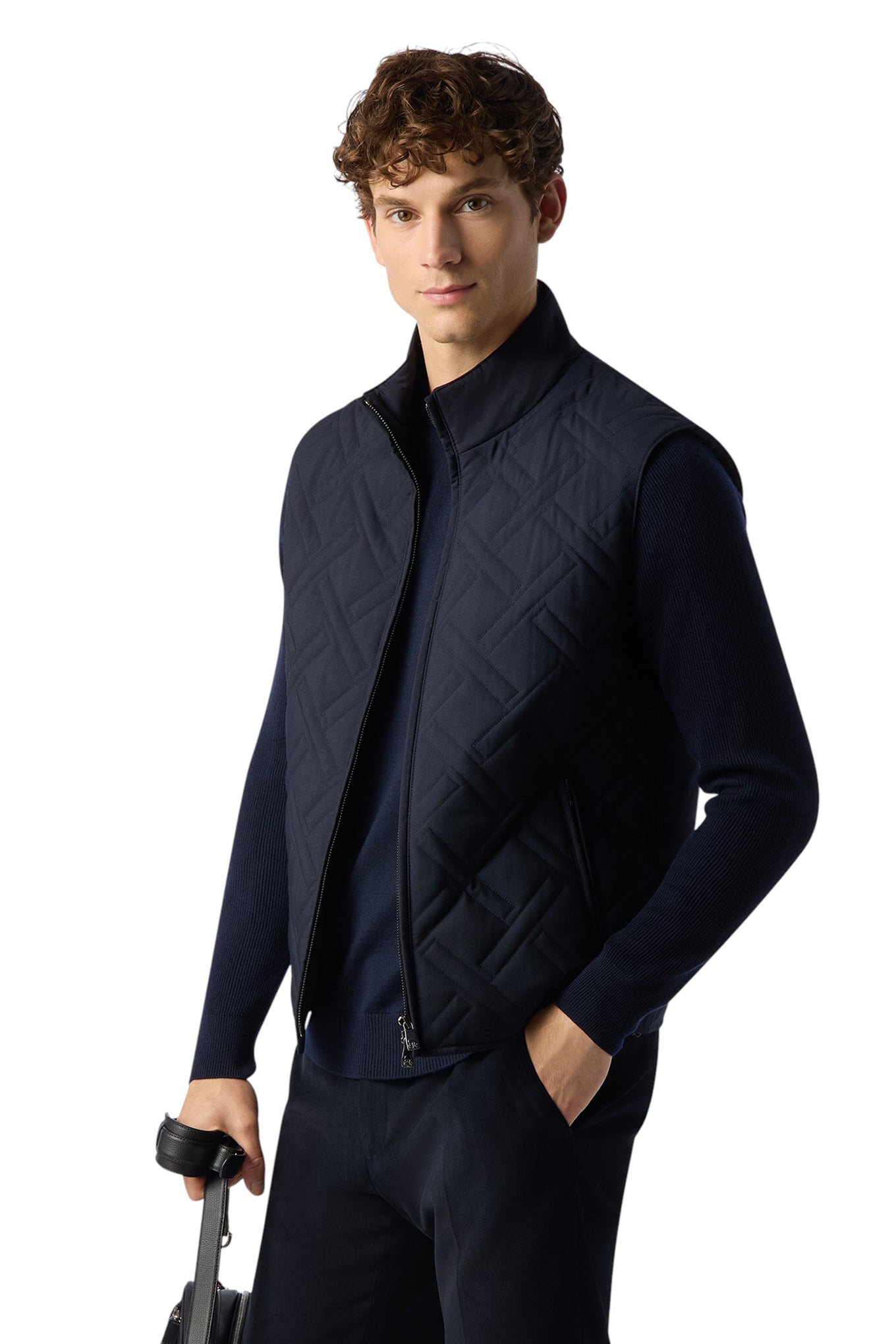 Black padded vest in technical fabric