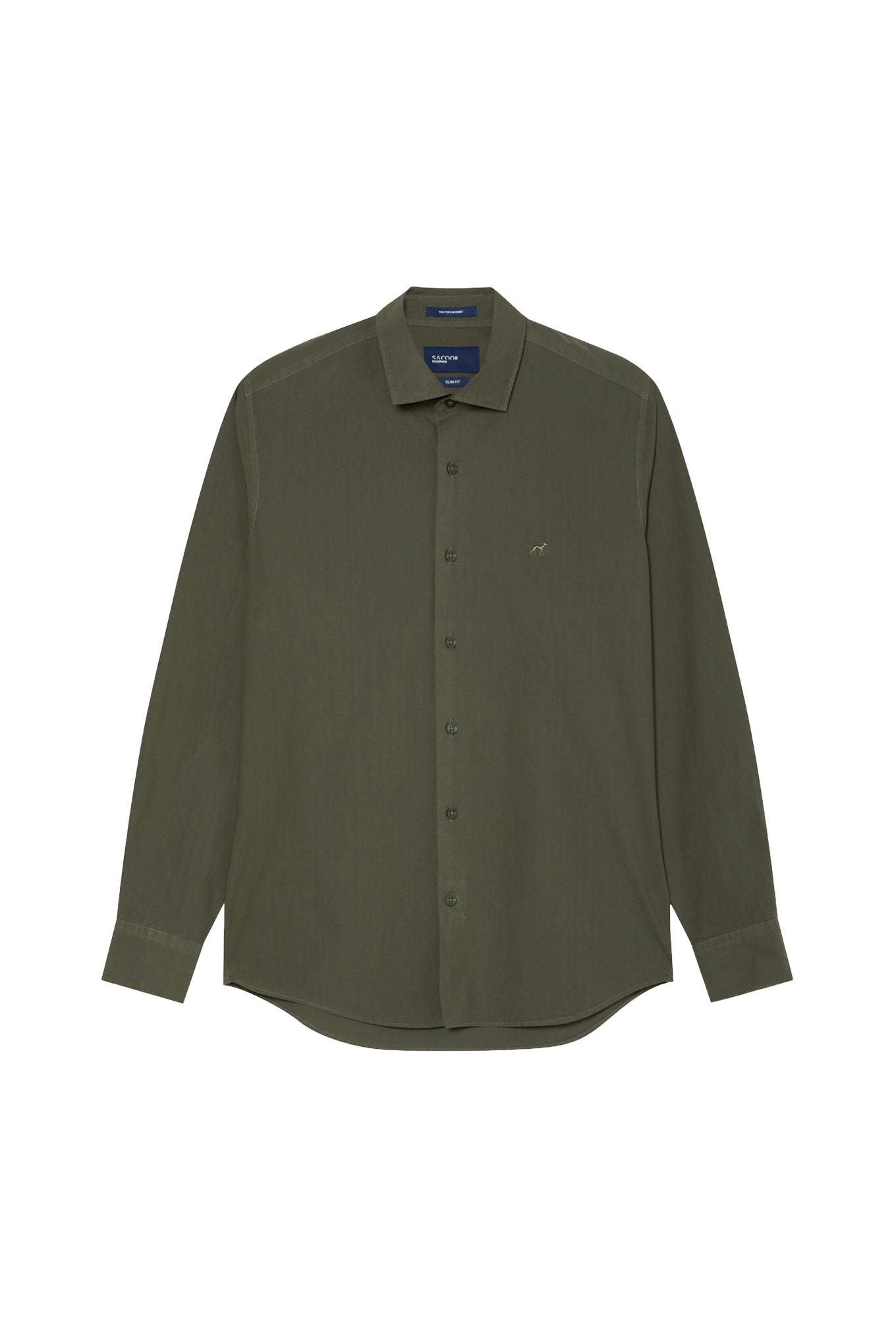 Slim Fit Overdye Poplin Shirt With Open Collar