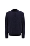 Dark navy and blue pure wool jacquard rollneck with zip