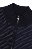 Dark navy and blue pure wool jacquard rollneck with zip