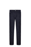 Fivepocket regular fit medium blue soft touch denim with coloured selvedge