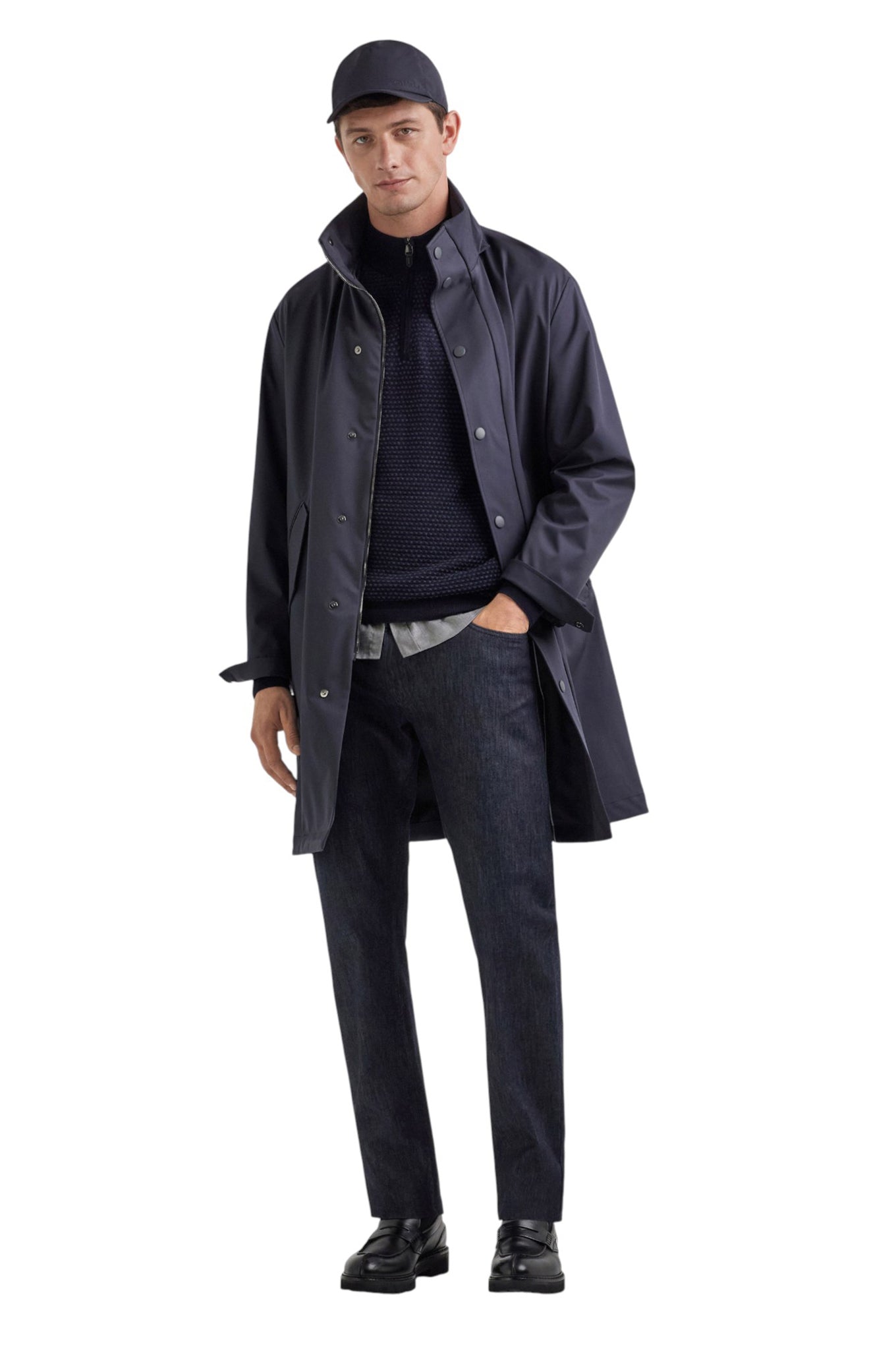 Fivepocket regular fit medium blue soft touch denim with coloured selvedge