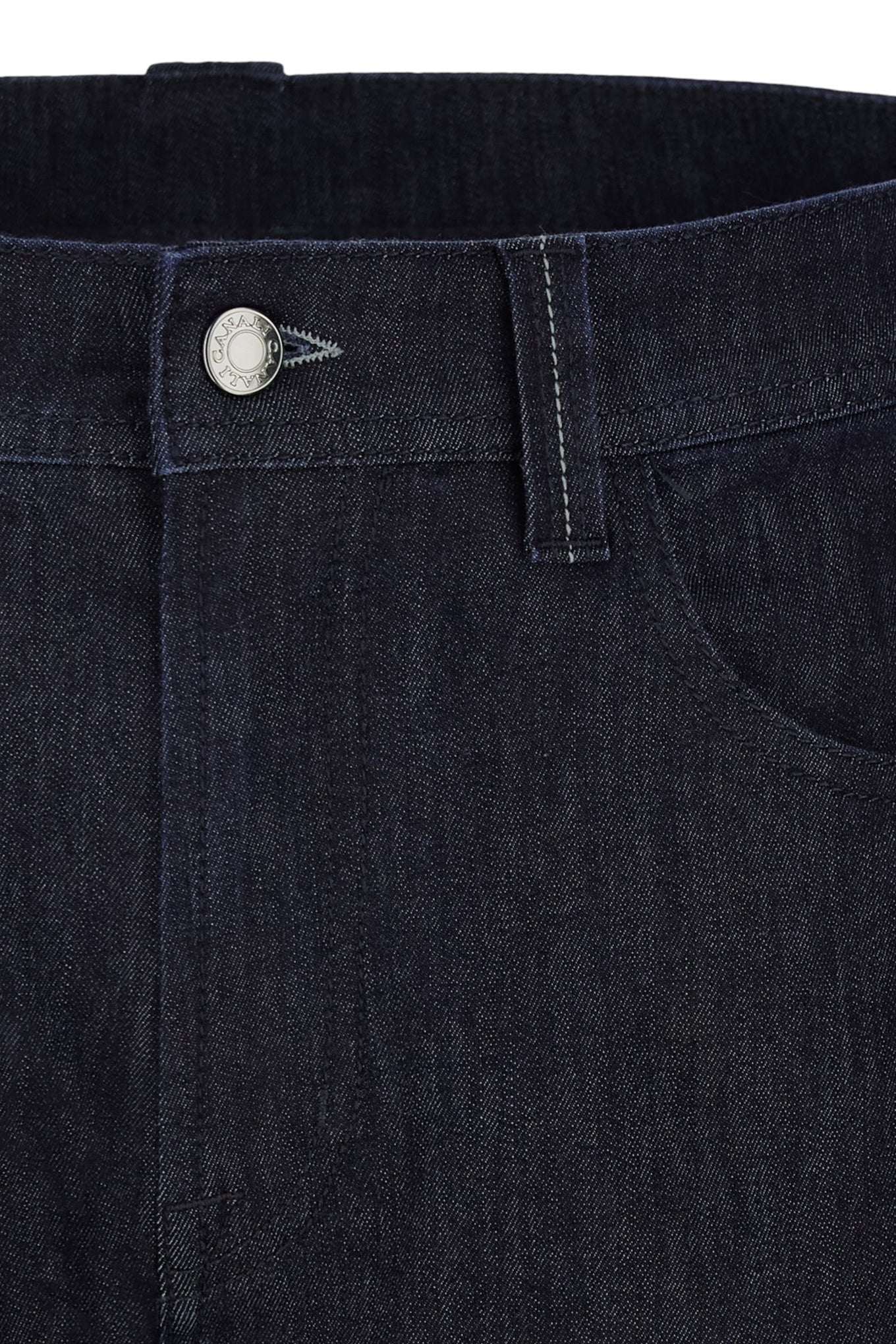 Fivepocket regular fit medium blue soft touch denim with coloured selvedge