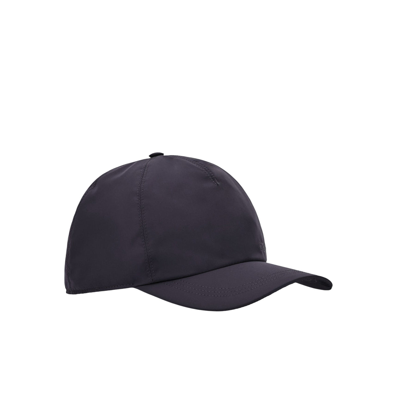 Blue baseball cap with embroidered logo and adjustable leather closure