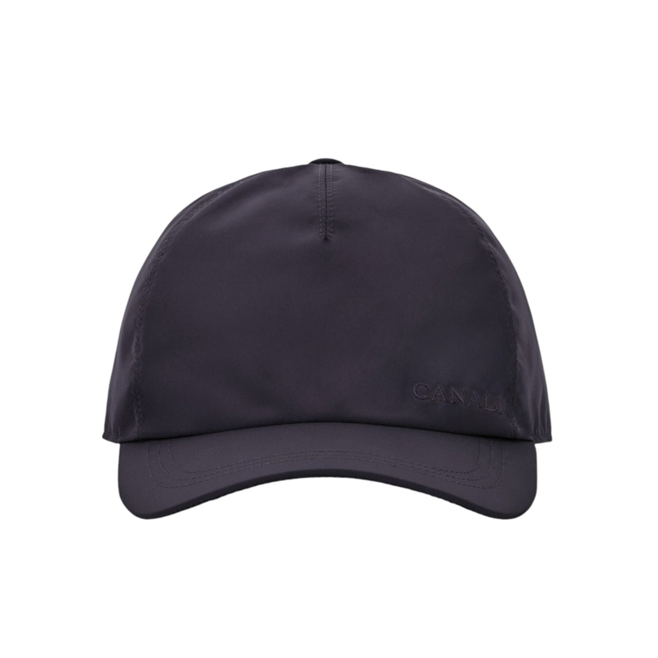 Blue baseball cap with embroidered logo and adjustable leather closure