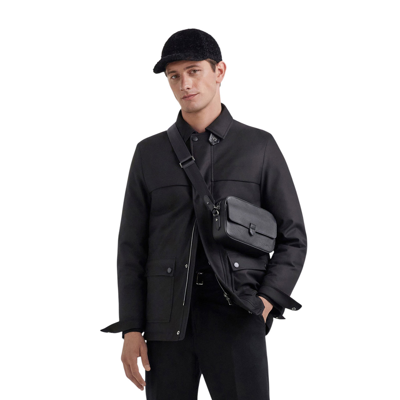 East West Camera Bag in black hammered calfskin