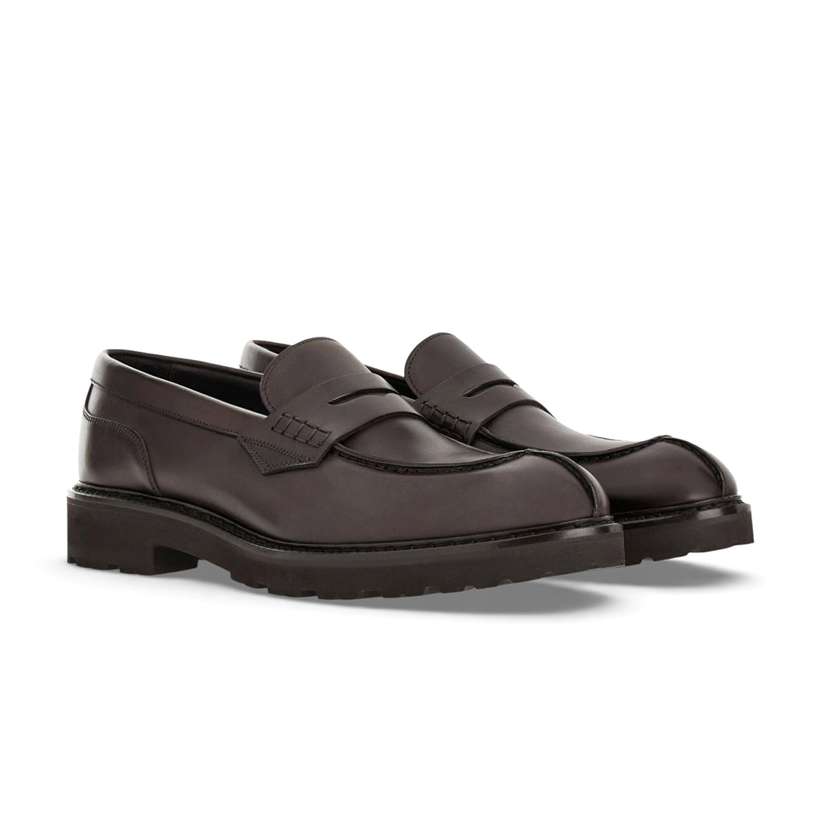 Dark brown smooth calfskin College loafers