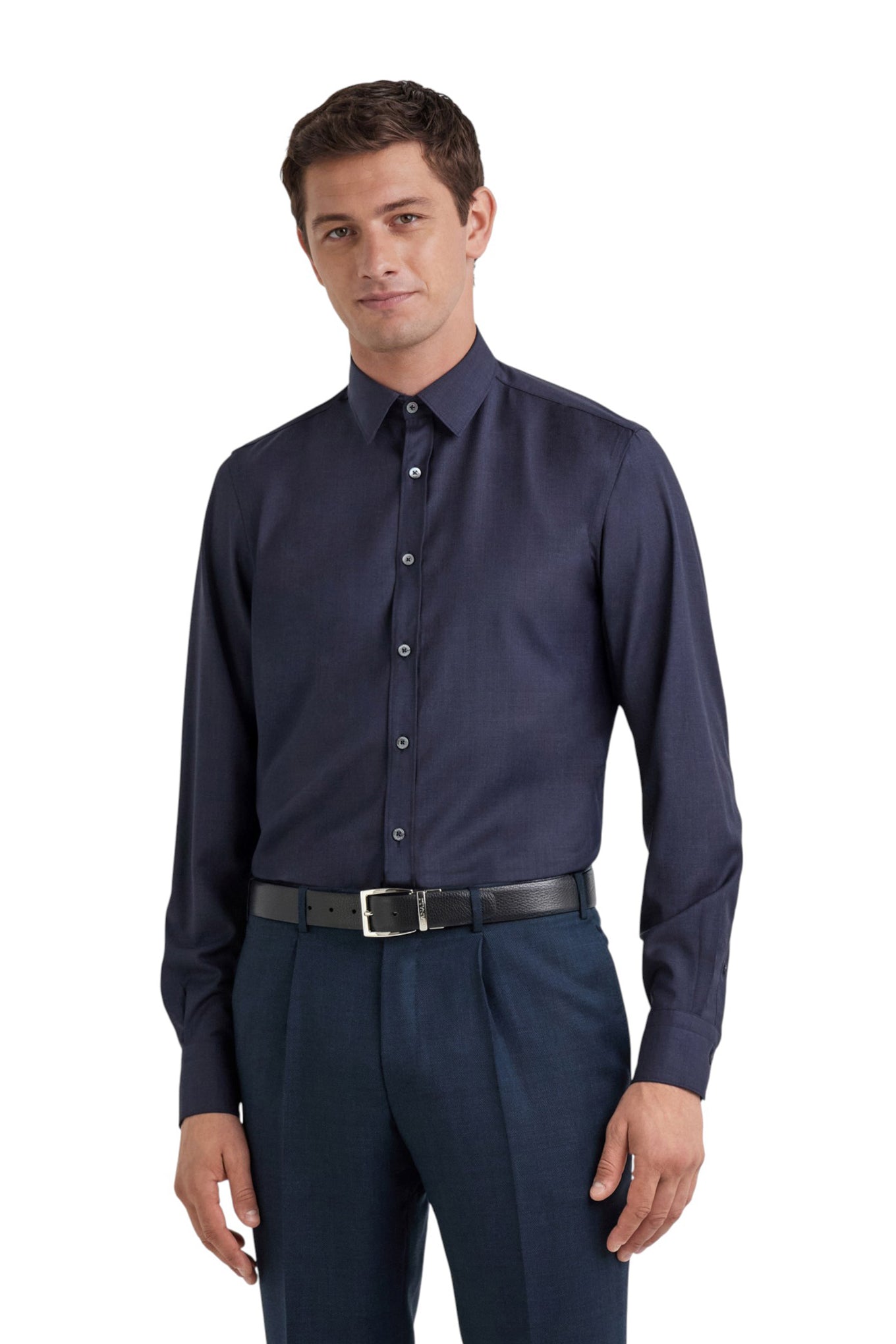 Navy Blue casual Impeccabile wool regular fit shirt