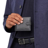 Black wallet in hammered calfskin