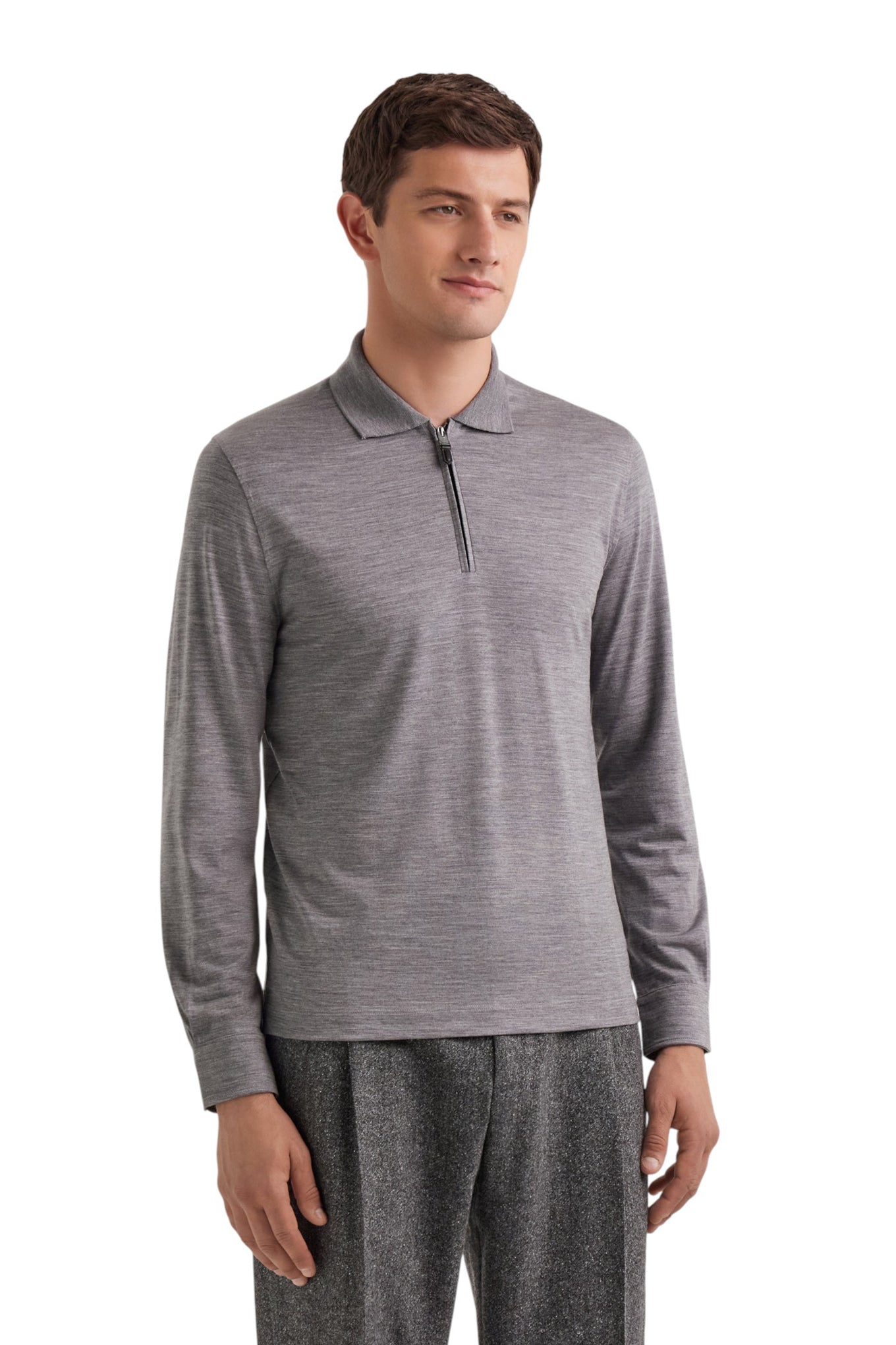 Gray melange polo in pure 120s Impeccabile wool