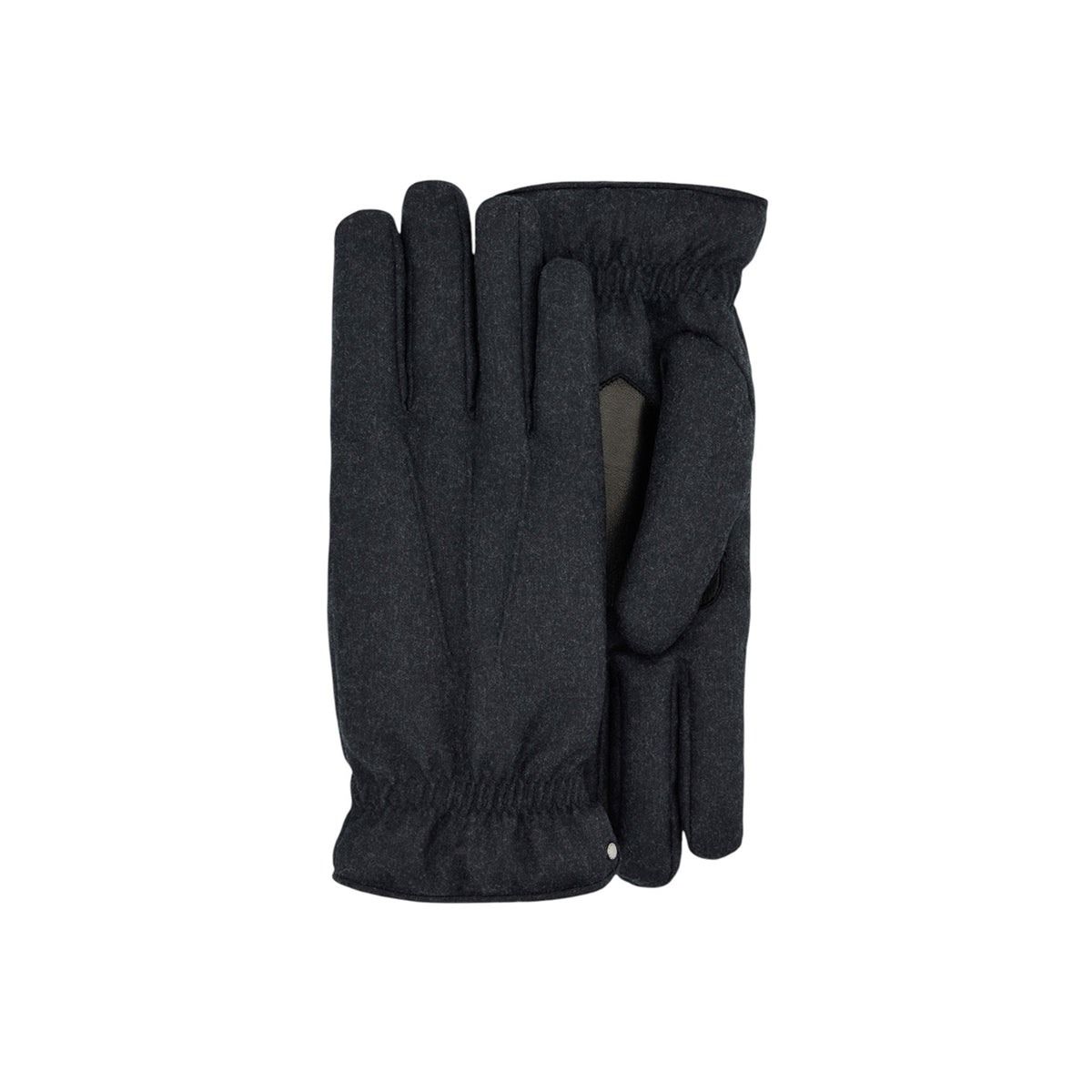 Gray wool gloves with cashmere lining and leather details