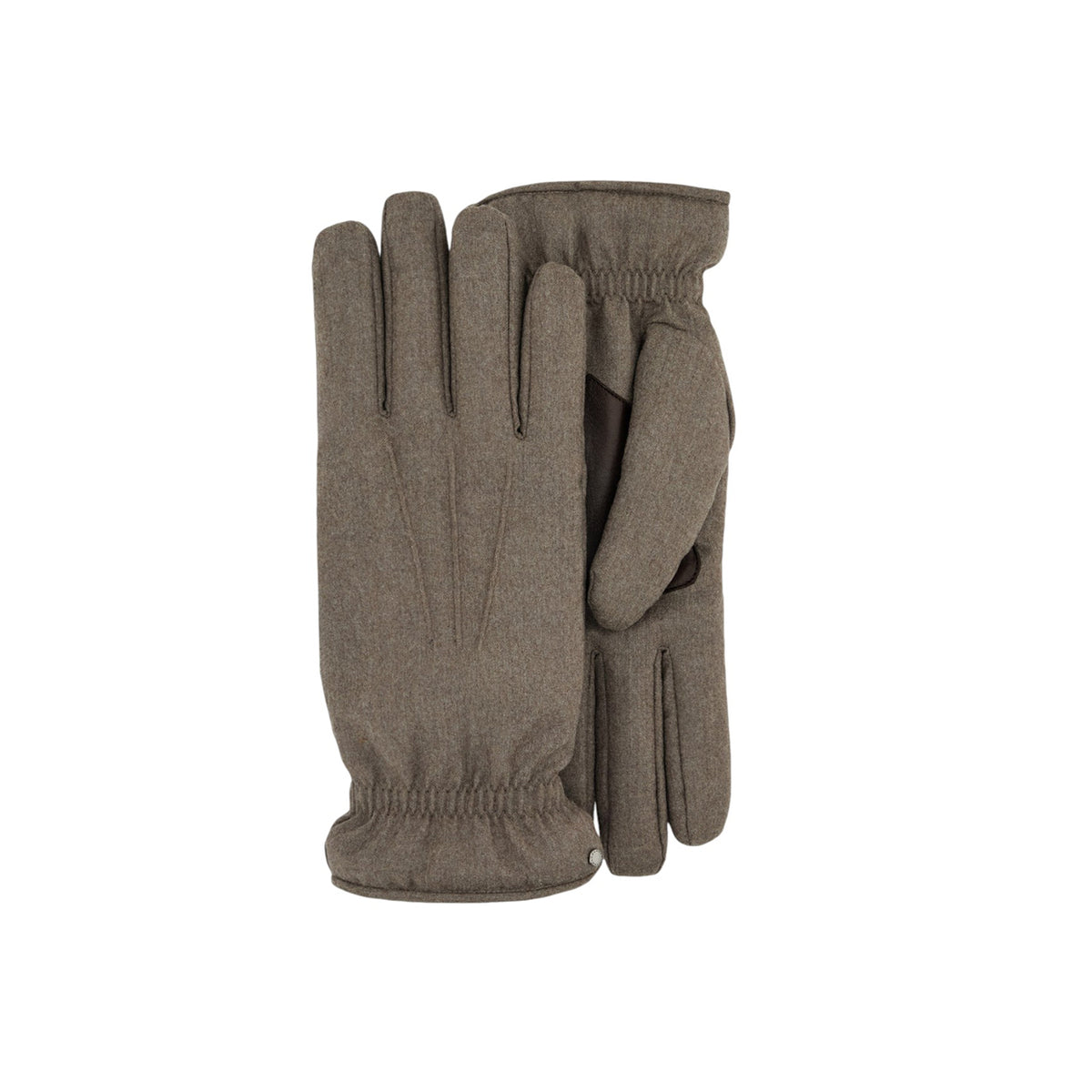 Taupe wool gloves with cashmere lining and leather details