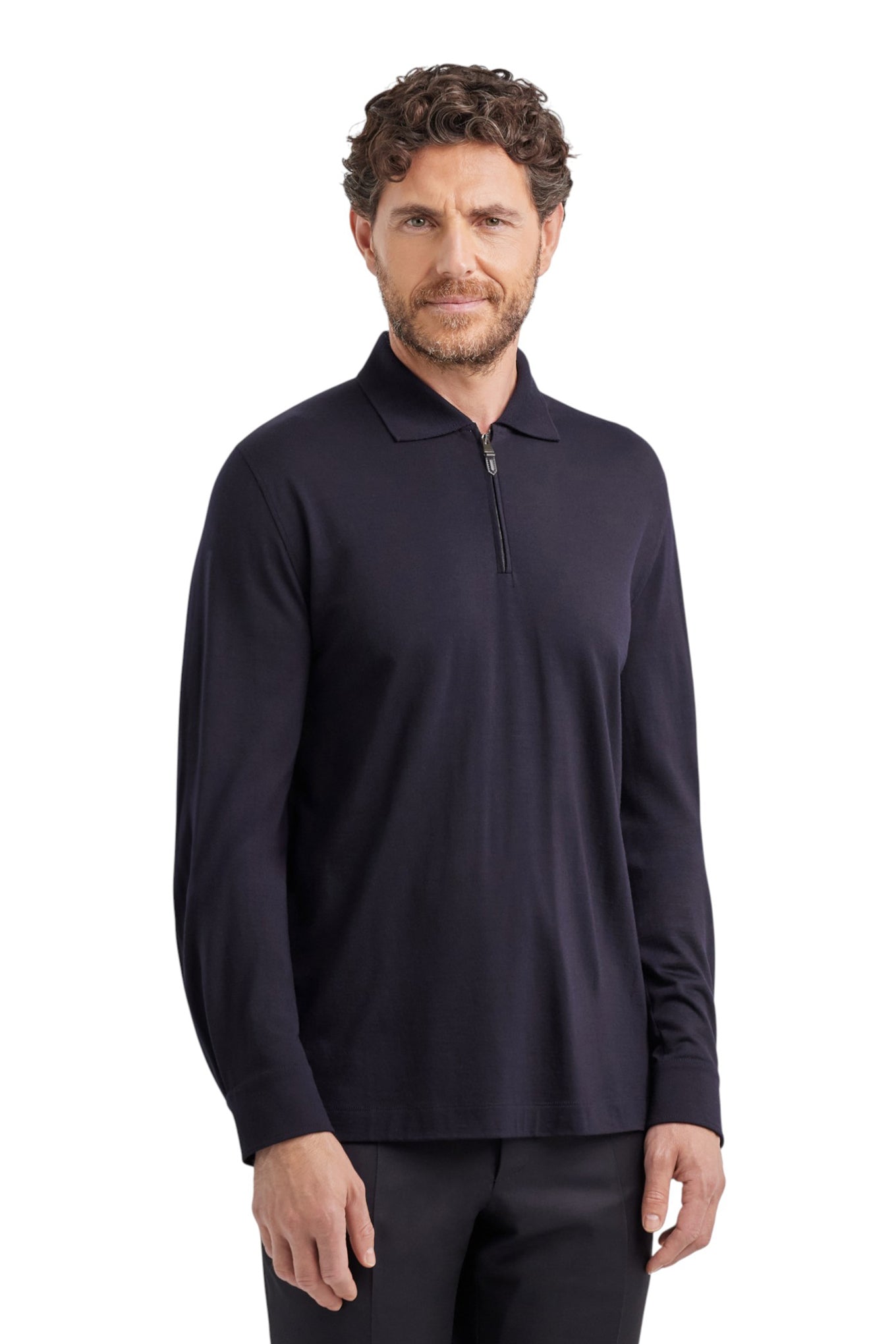 Dark navy pure 120s Impeccabile wool polo shirt