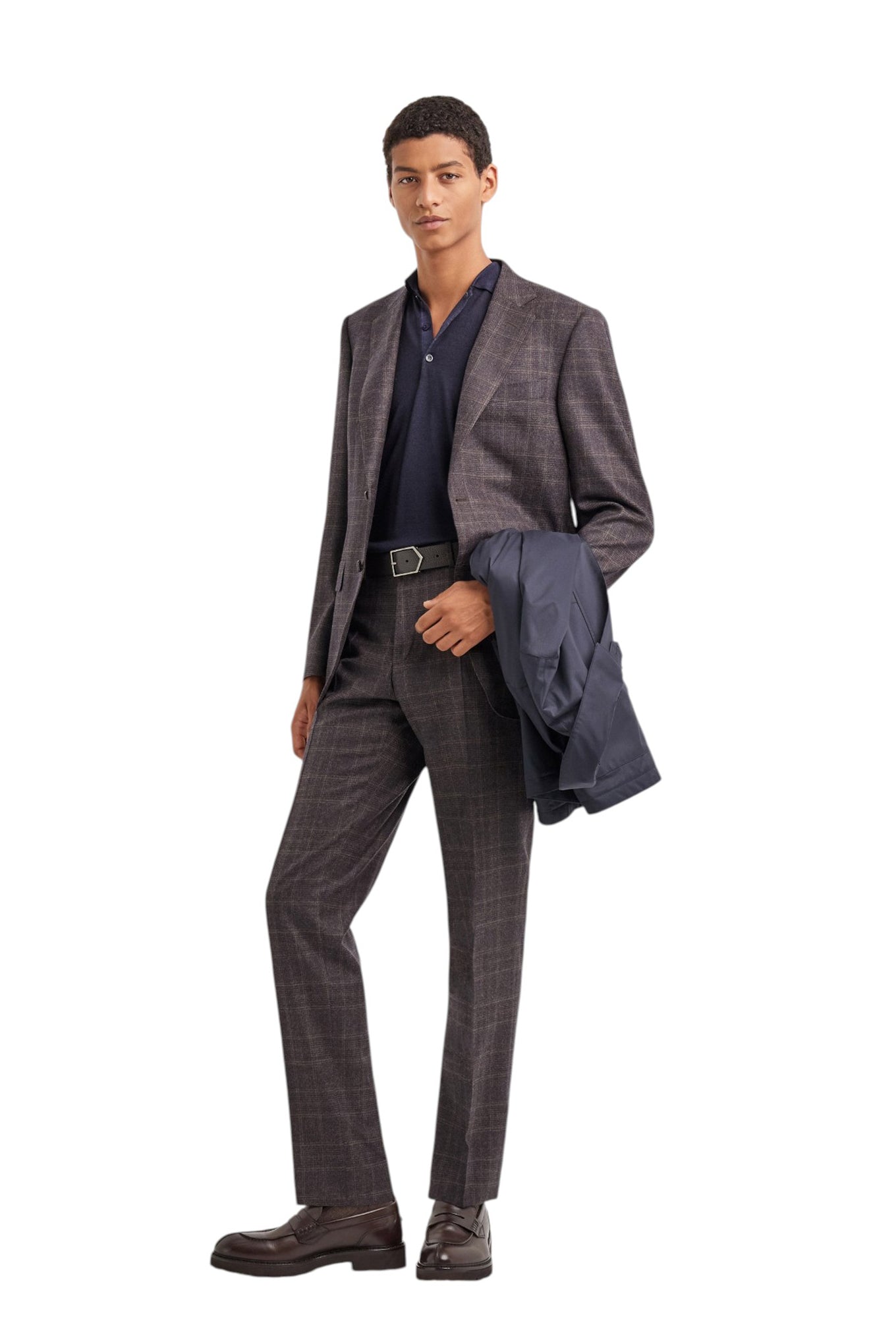Canali Nuvola dark navy garment-dyed wool and silk polo shirt
