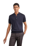 Canali Nuvola dark navy garment-dyed wool and silk polo shirt