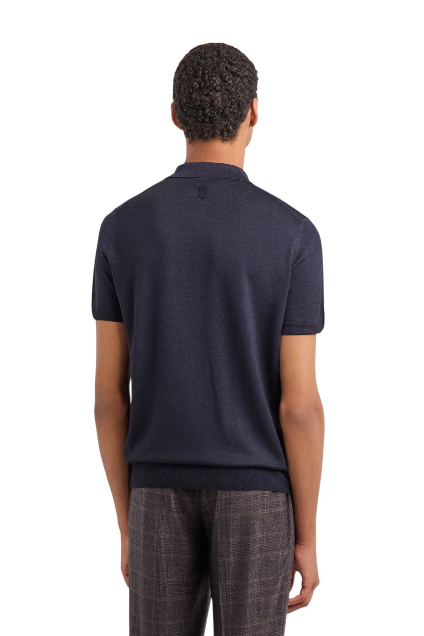 Canali Nuvola dark navy garment-dyed wool and silk polo shirt