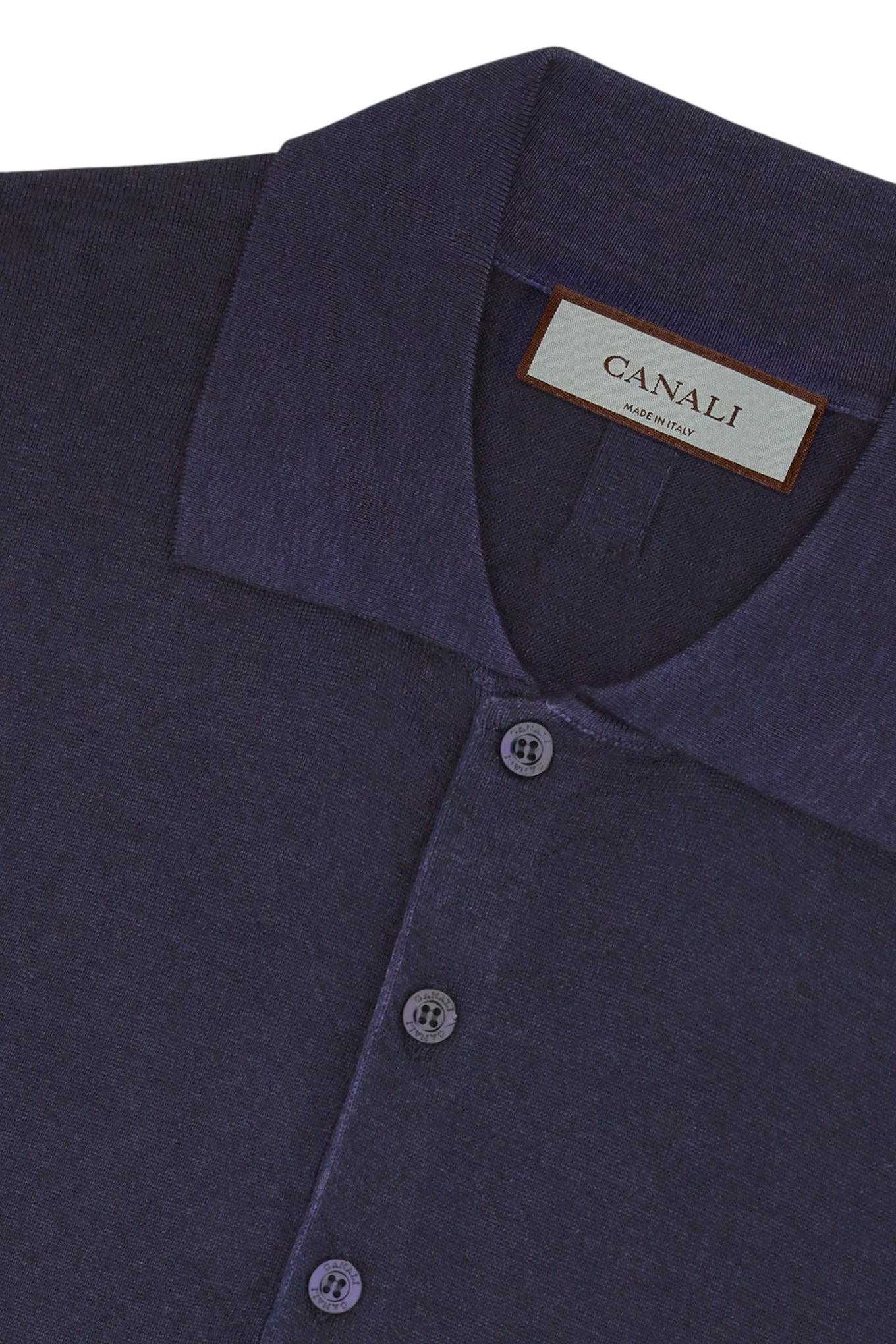Canali Nuvola dark navy garment-dyed wool and silk polo shirt