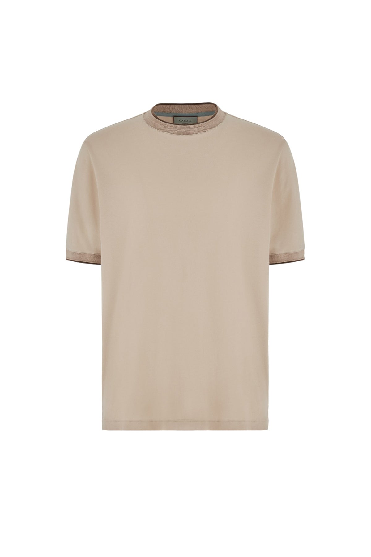 Beige cotton and cashmere polo shirt with contrasting profiles
