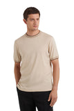 Beige cotton and cashmere polo shirt with contrasting profiles
