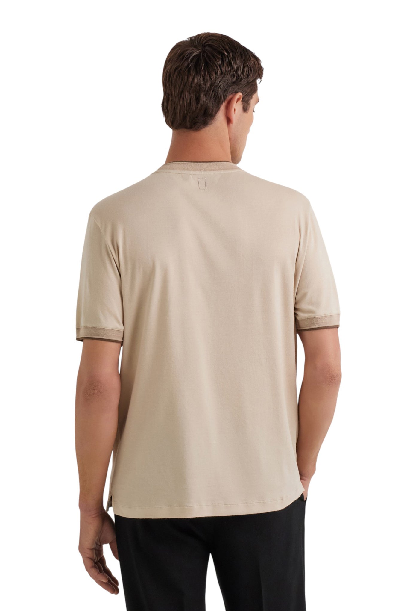Beige cotton and cashmere polo shirt with contrasting profiles