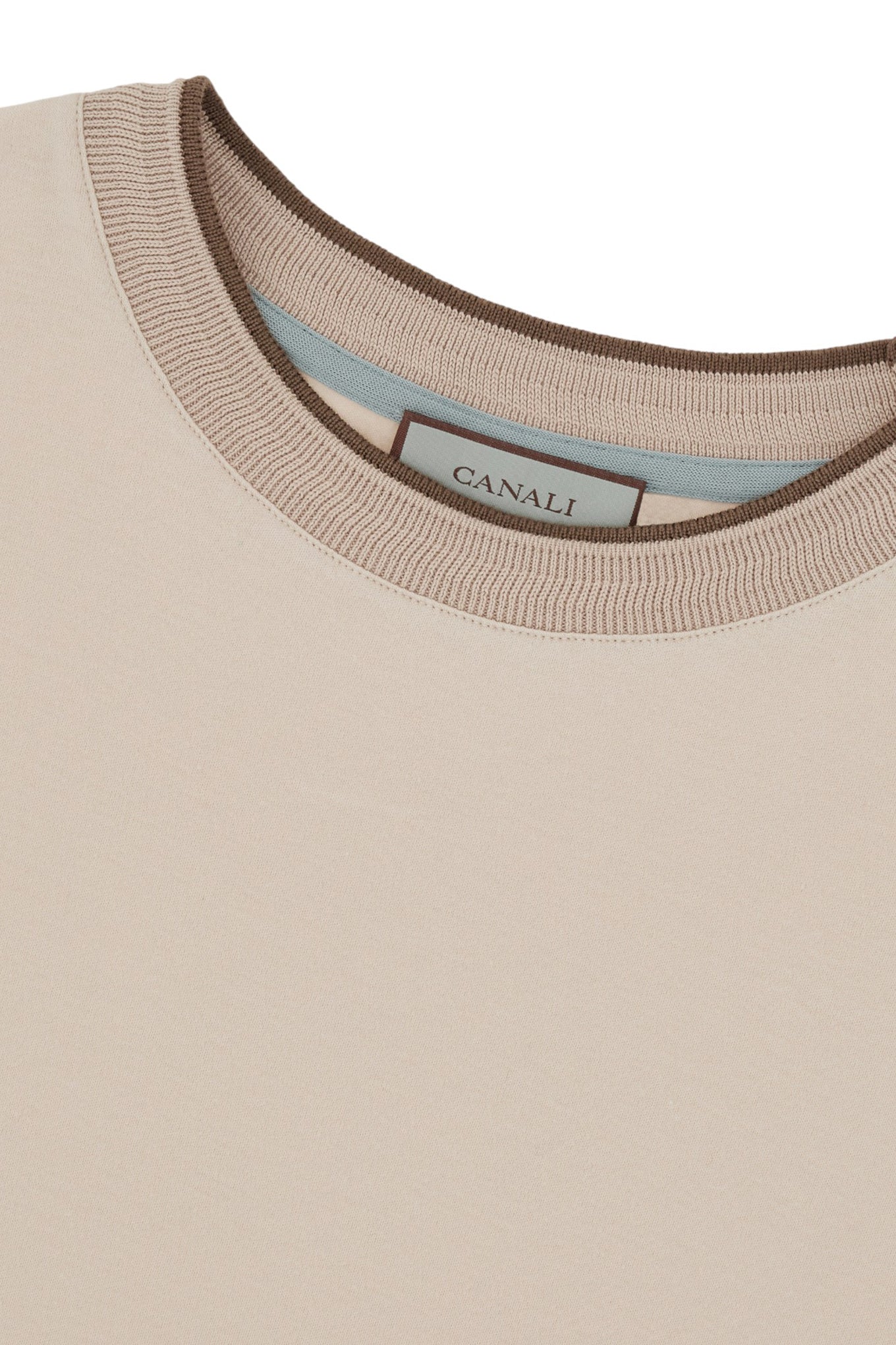 Beige cotton and cashmere polo shirt with contrasting profiles