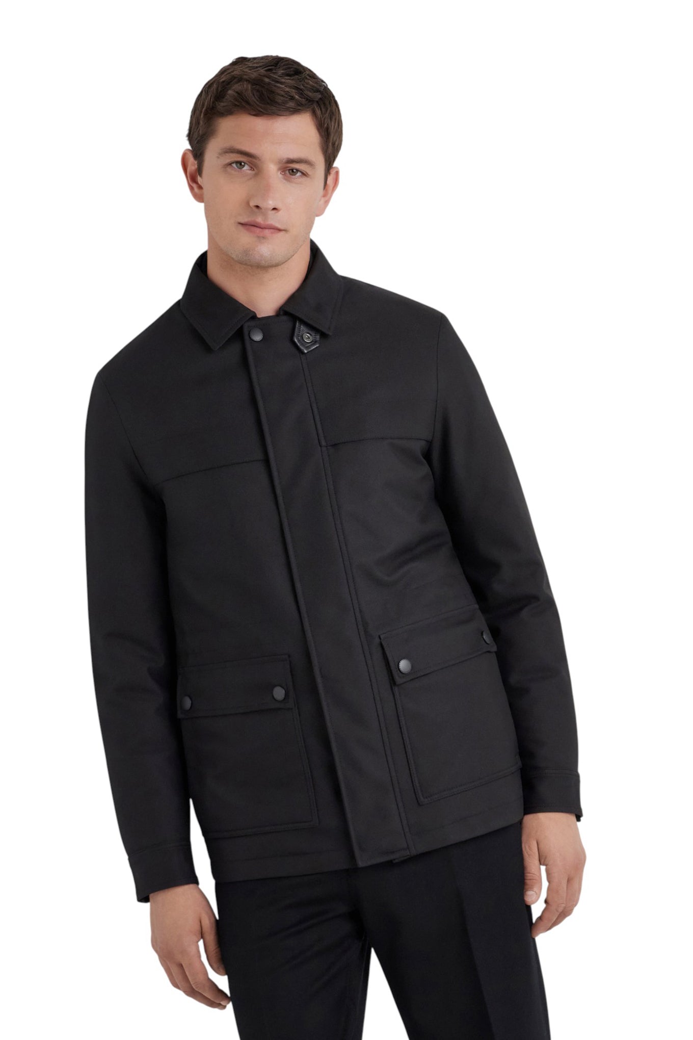 Canali Maestrale black set in sleeve technical fabric field jacket