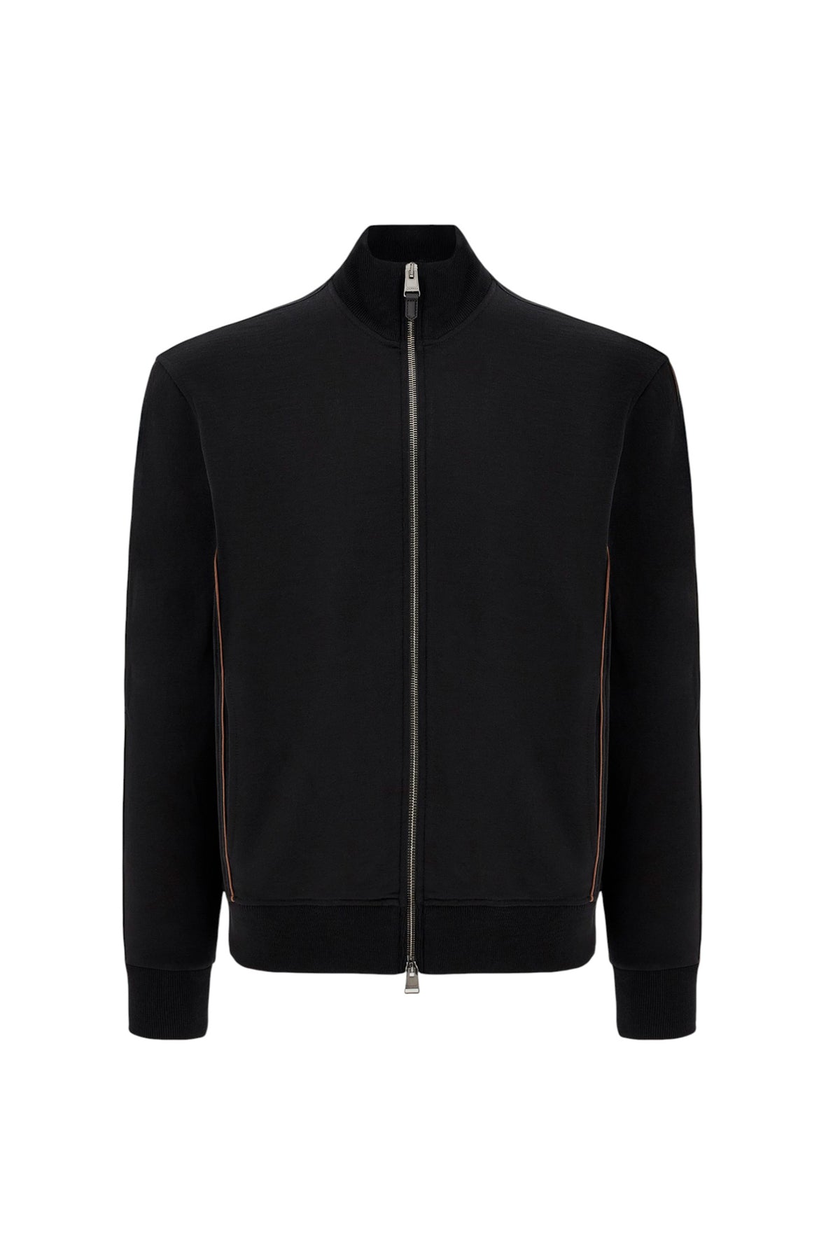 Black extra fine merino wool sweatshirt with piping