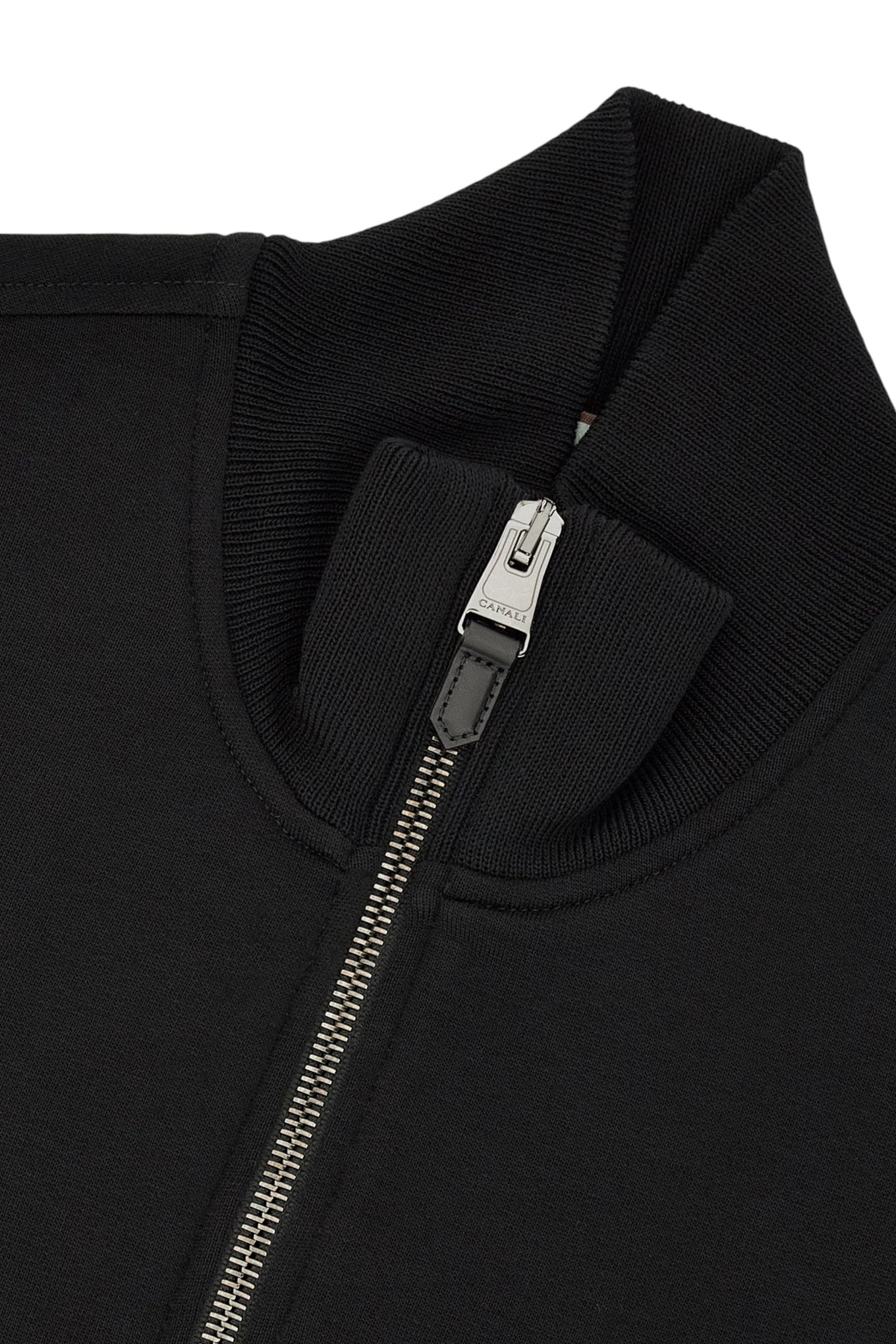Black extra fine merino wool sweatshirt with piping