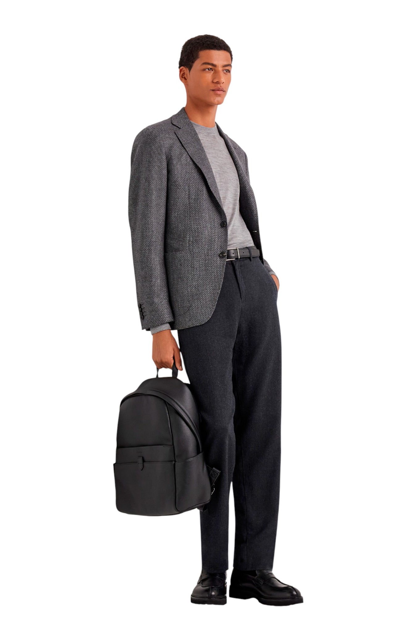 Charcoal gray flannel Impeccabile wool drawstring chinos