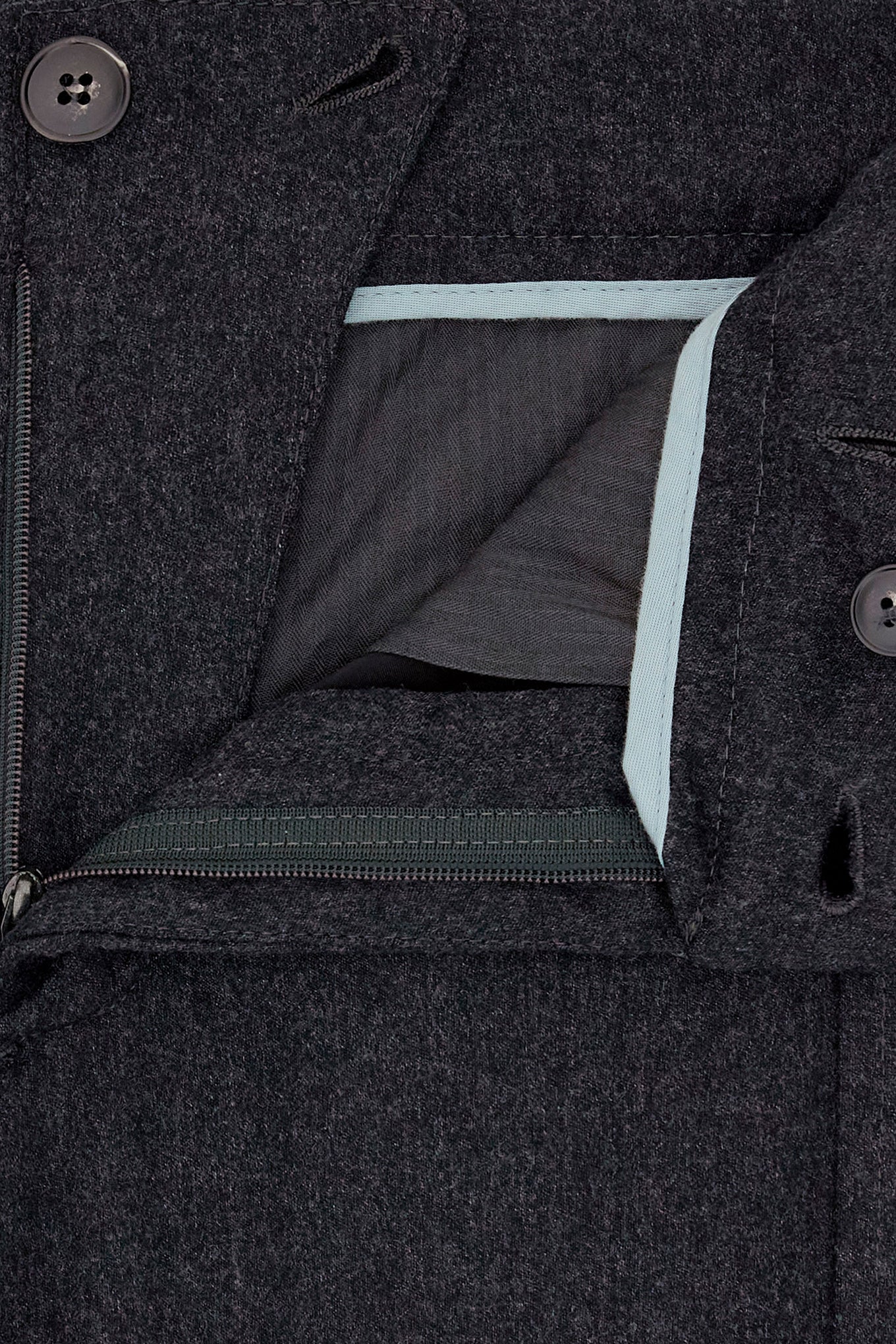 Charcoal gray flannel Impeccabile wool drawstring chinos