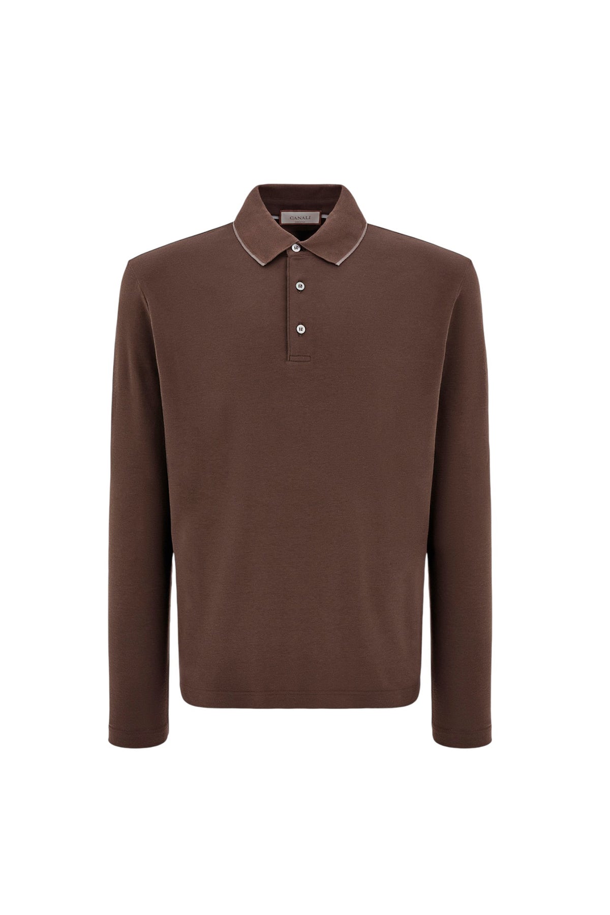 Brown cotton and cashmere T shirt with contrasting profiles