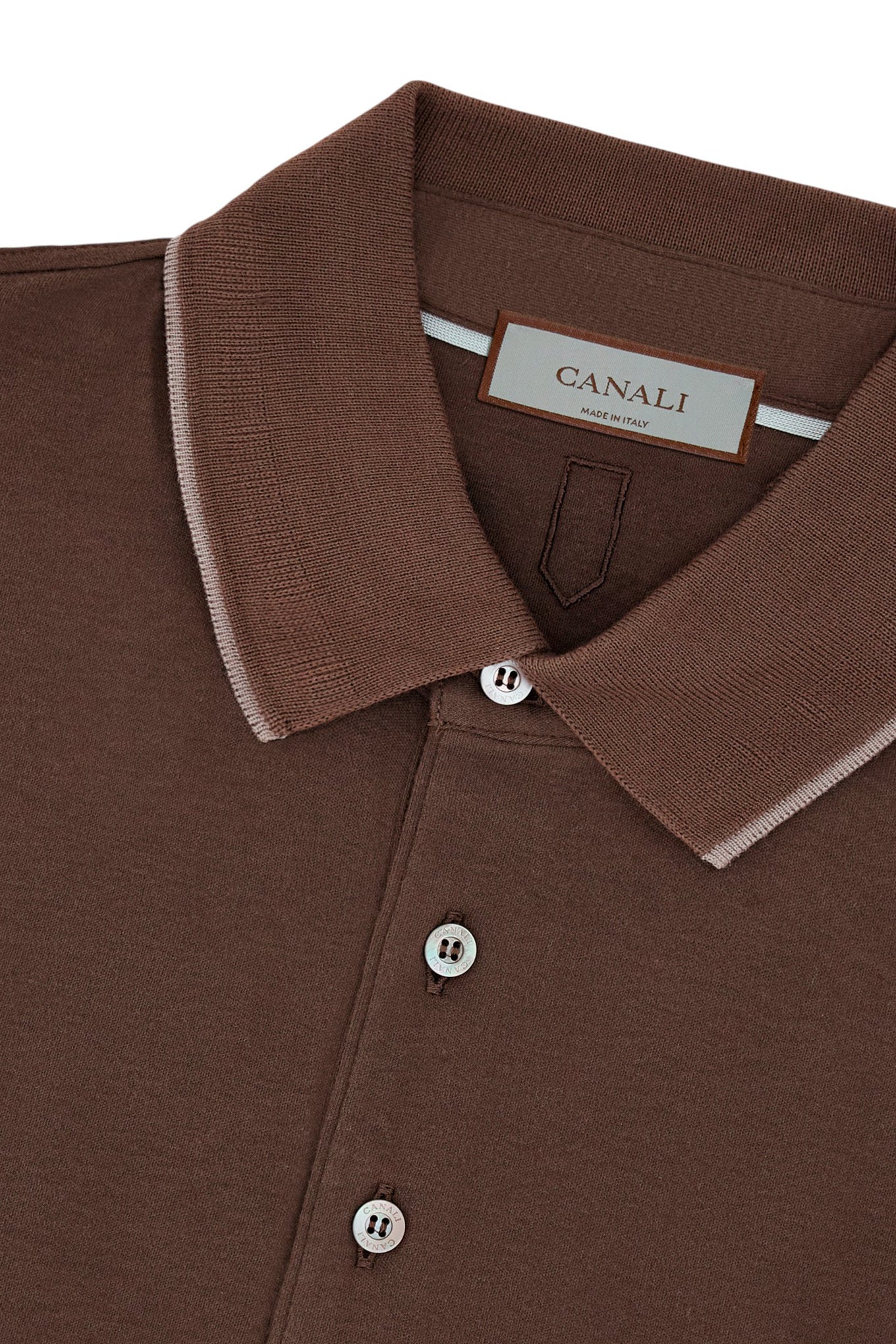 Brown cotton and cashmere T shirt with contrasting profiles