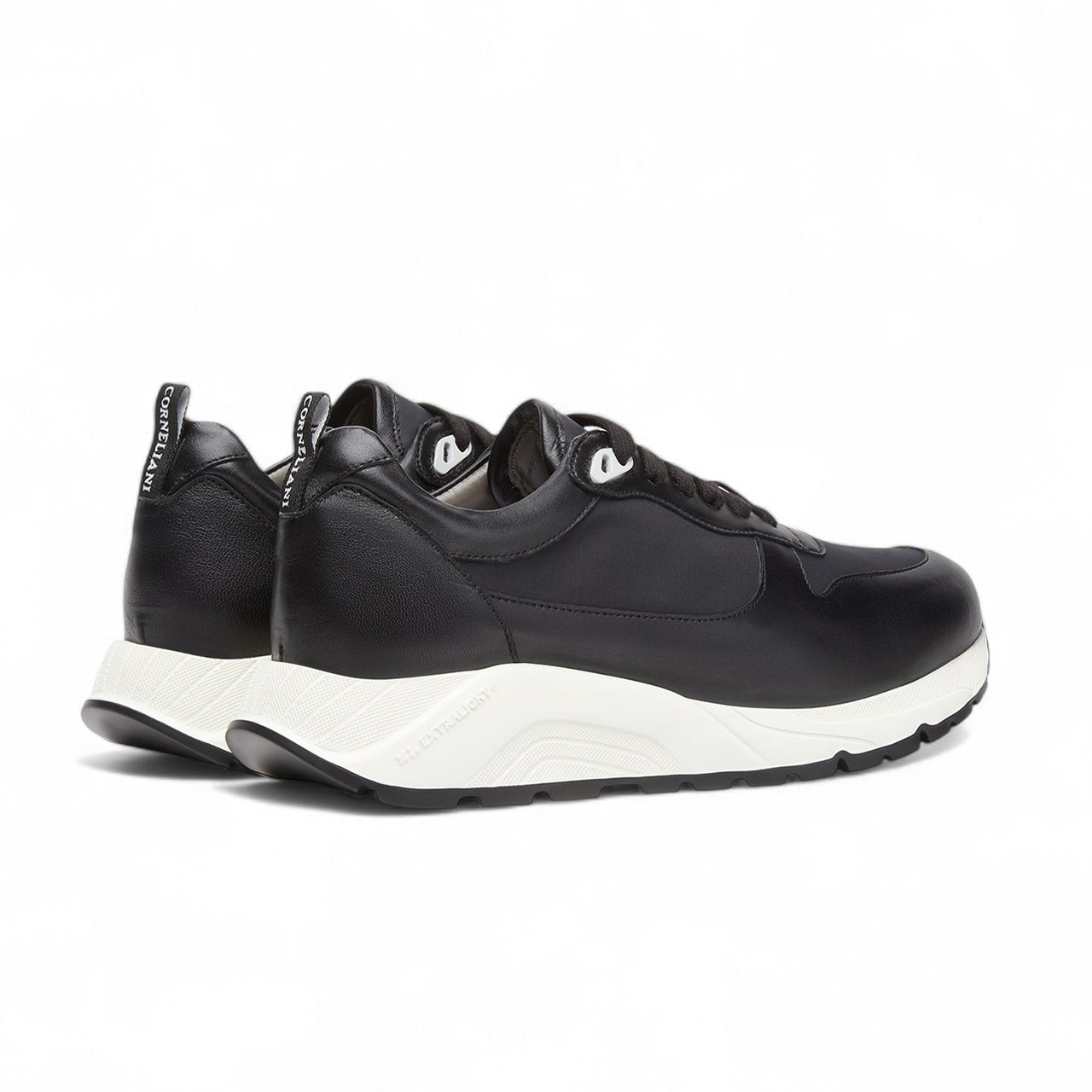 Black nylon and nappa leather running shoes