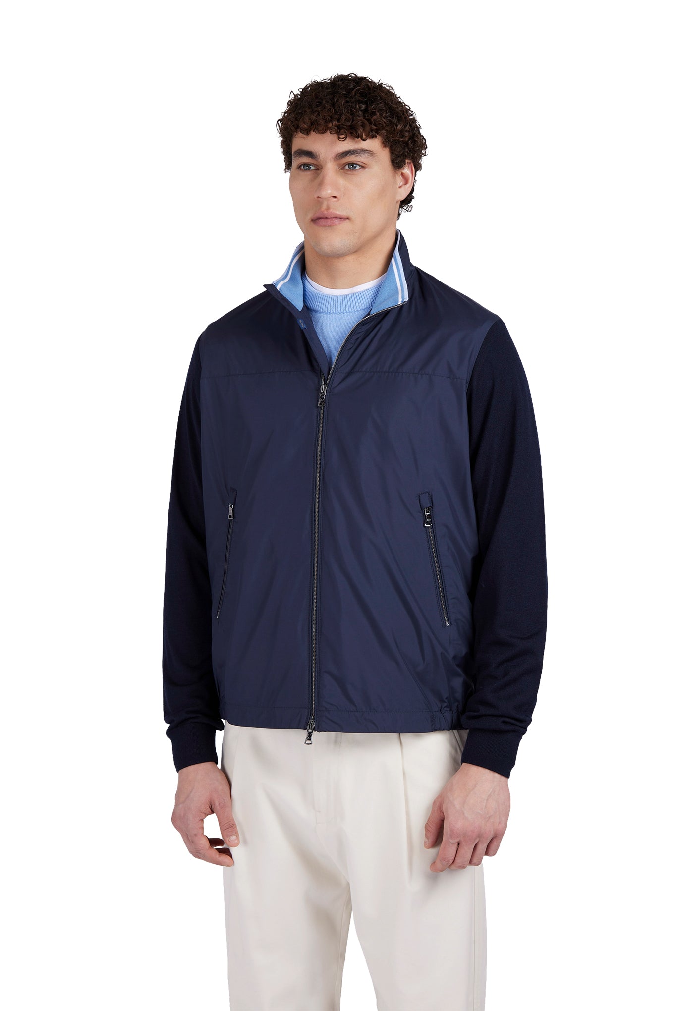 Hybrid zip up cardigan in Ultralight microfiber and wool
