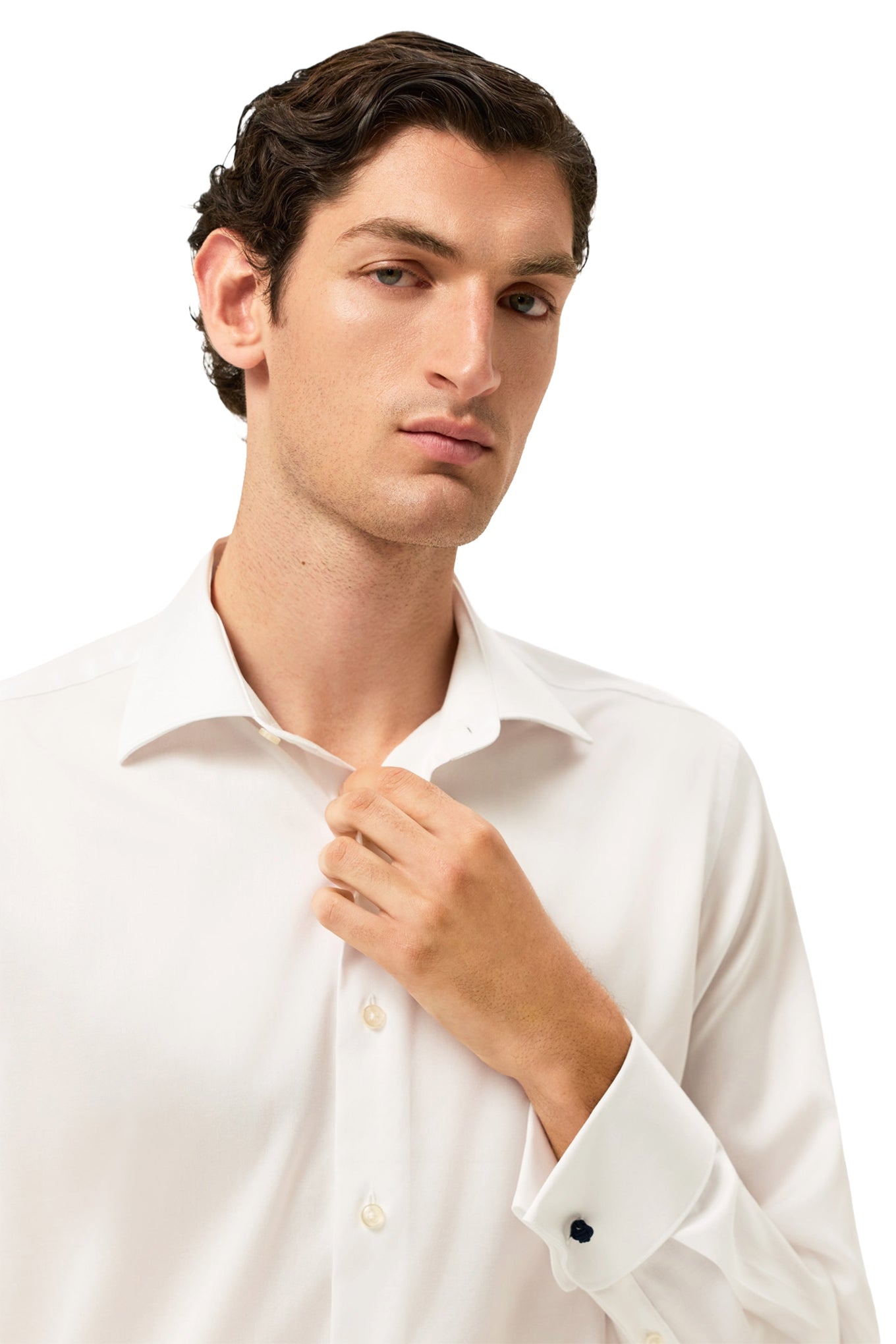 Regular Fit Twill Formal Shirt With Oxford Collar And Double Cuff
