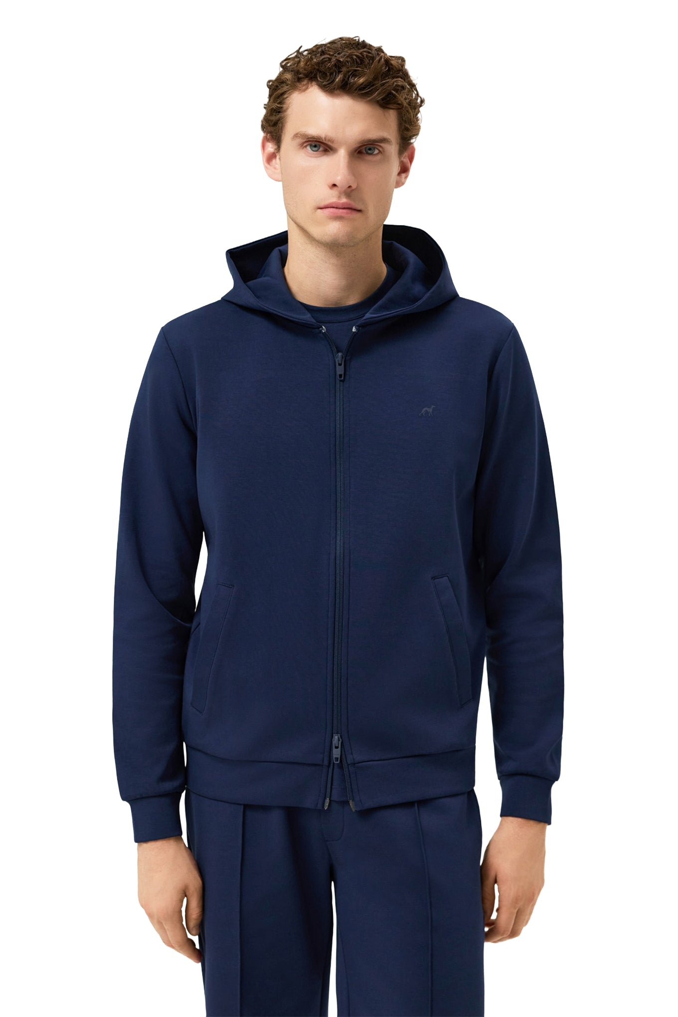 Cotton Fleece Zip Hoodie With Chest Logo Print