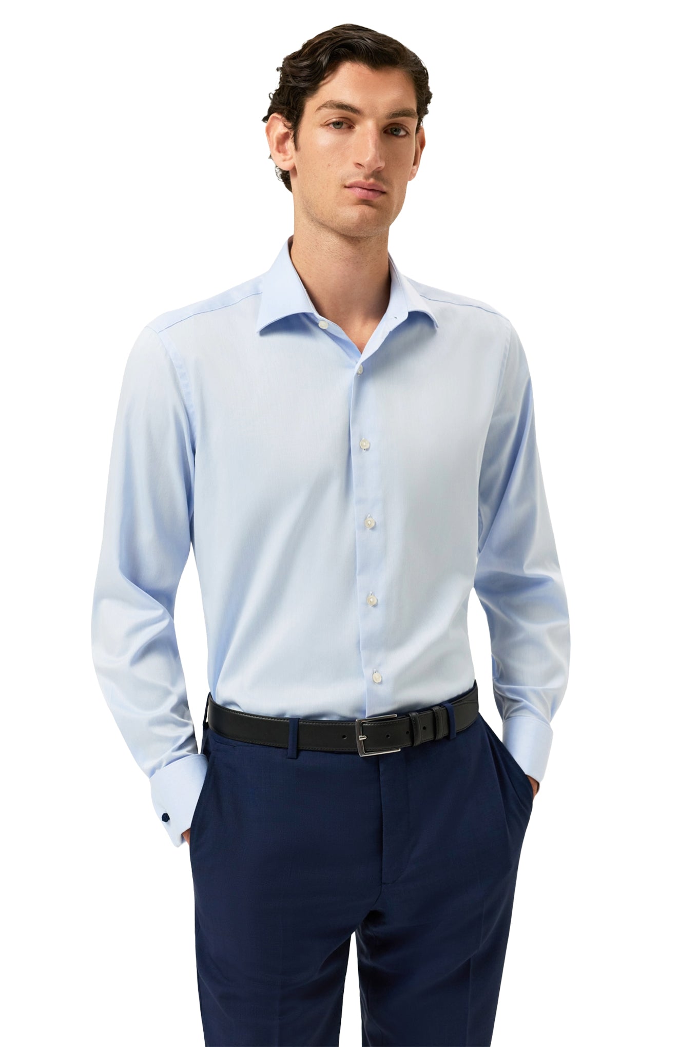 Regular Fit Twill Formal Shirt With Oxford Collar And Double Cuff